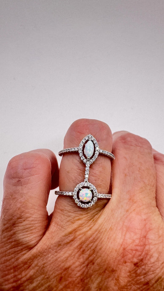 Vintage Blue Fire Opal Ring 925 Sterling Silver Rhodium Size 5