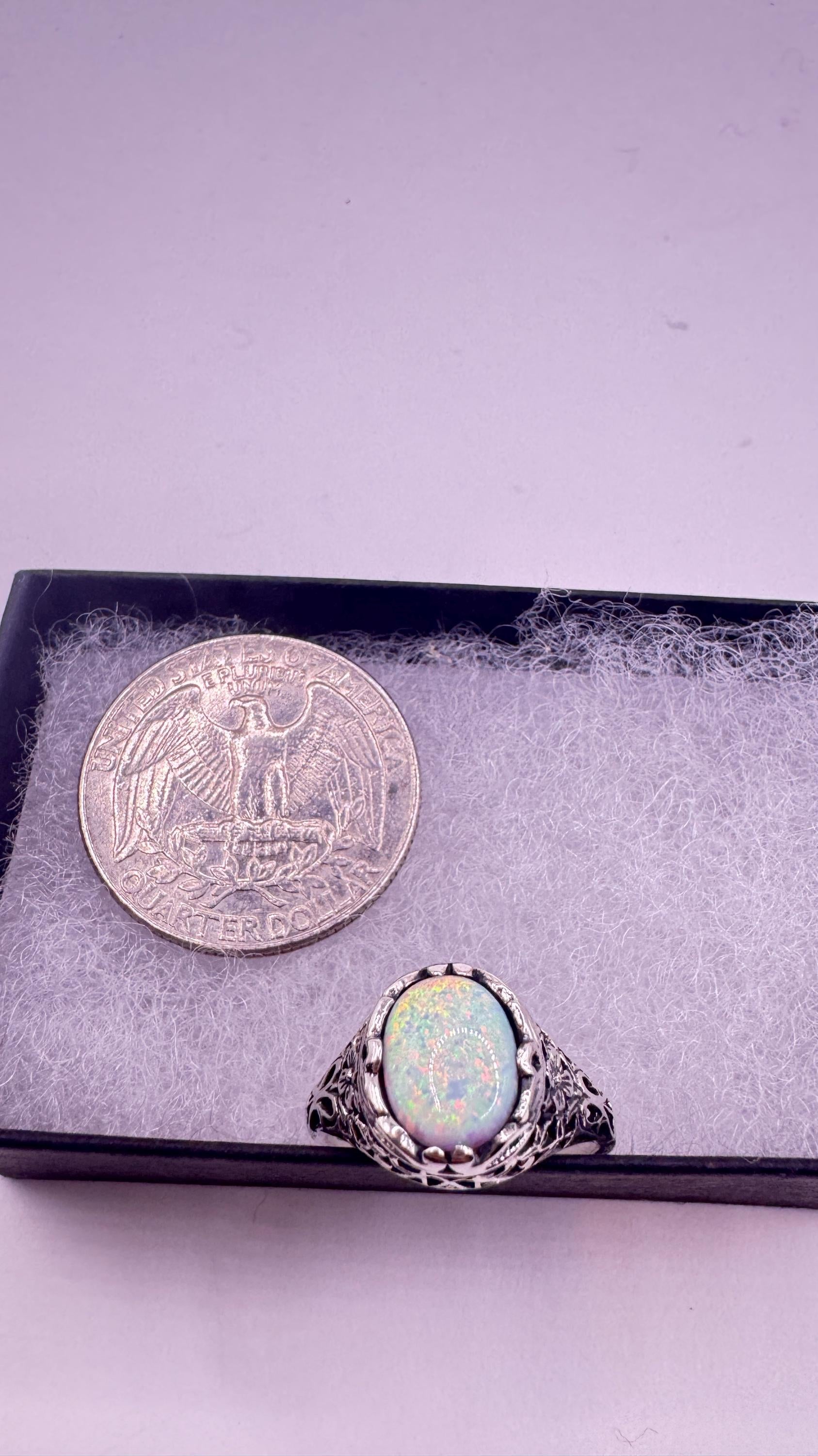 Vintage White Fire Opal Ring 925 Sterling Silver