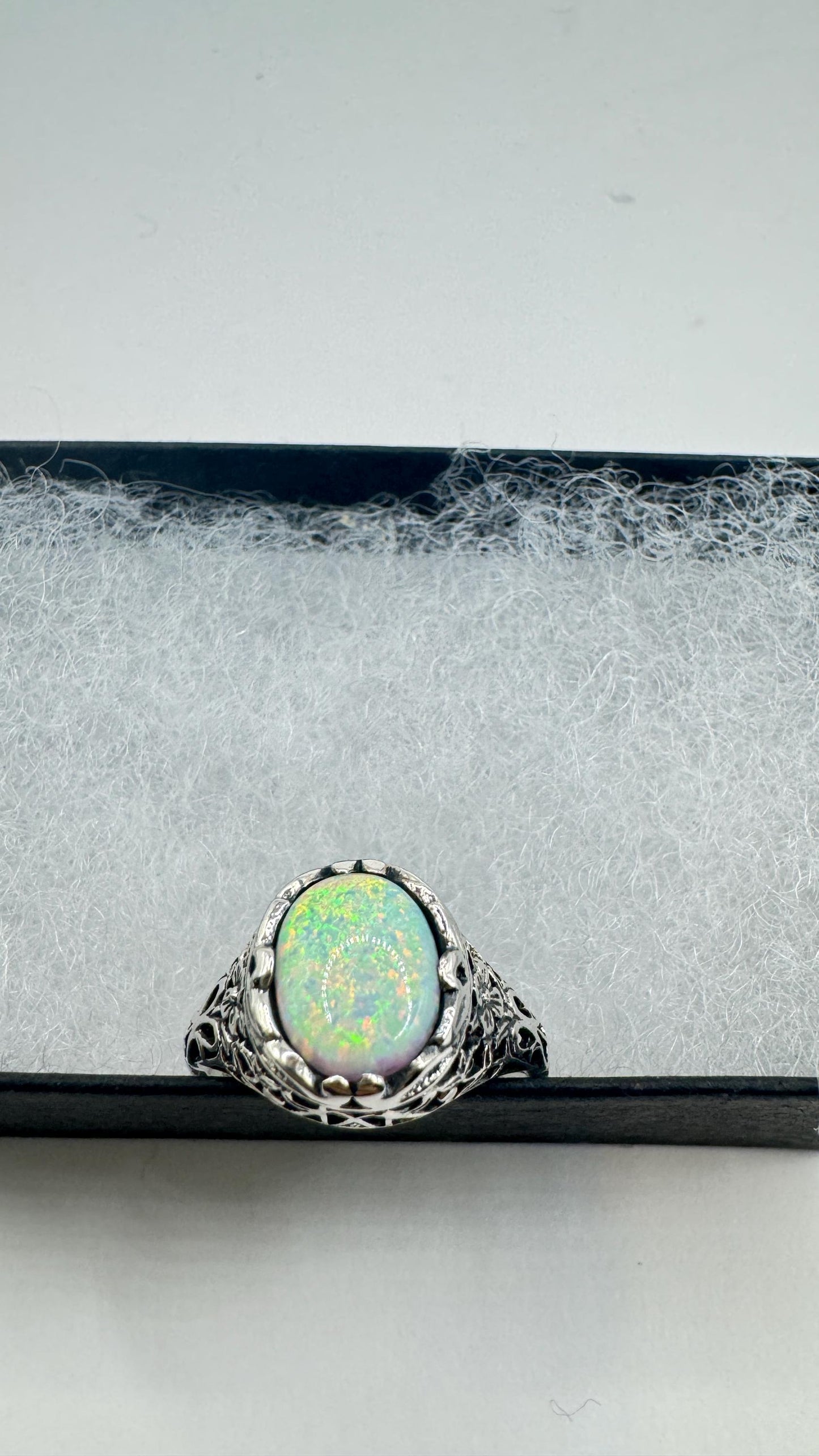 Vintage White Fire Opal Ring 925 Sterling Silver