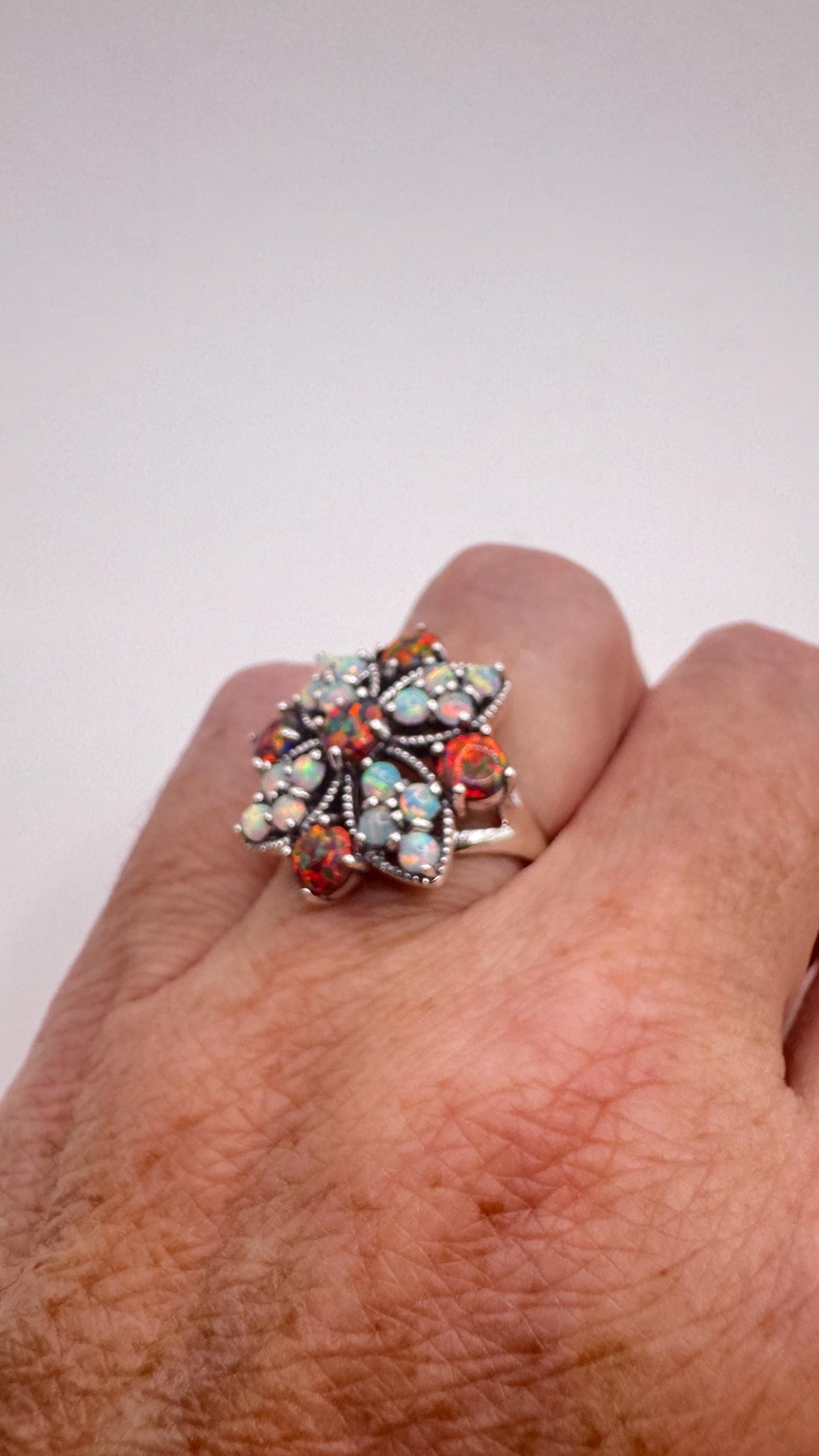 Vintage White Fire Opal Ring 925 Sterling Silver