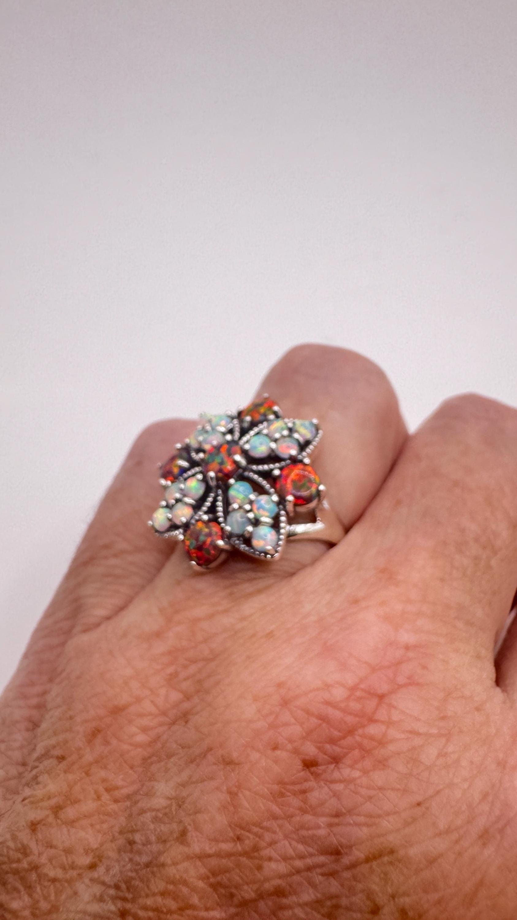 Vintage White Fire Opal Ring 925 Sterling Silver