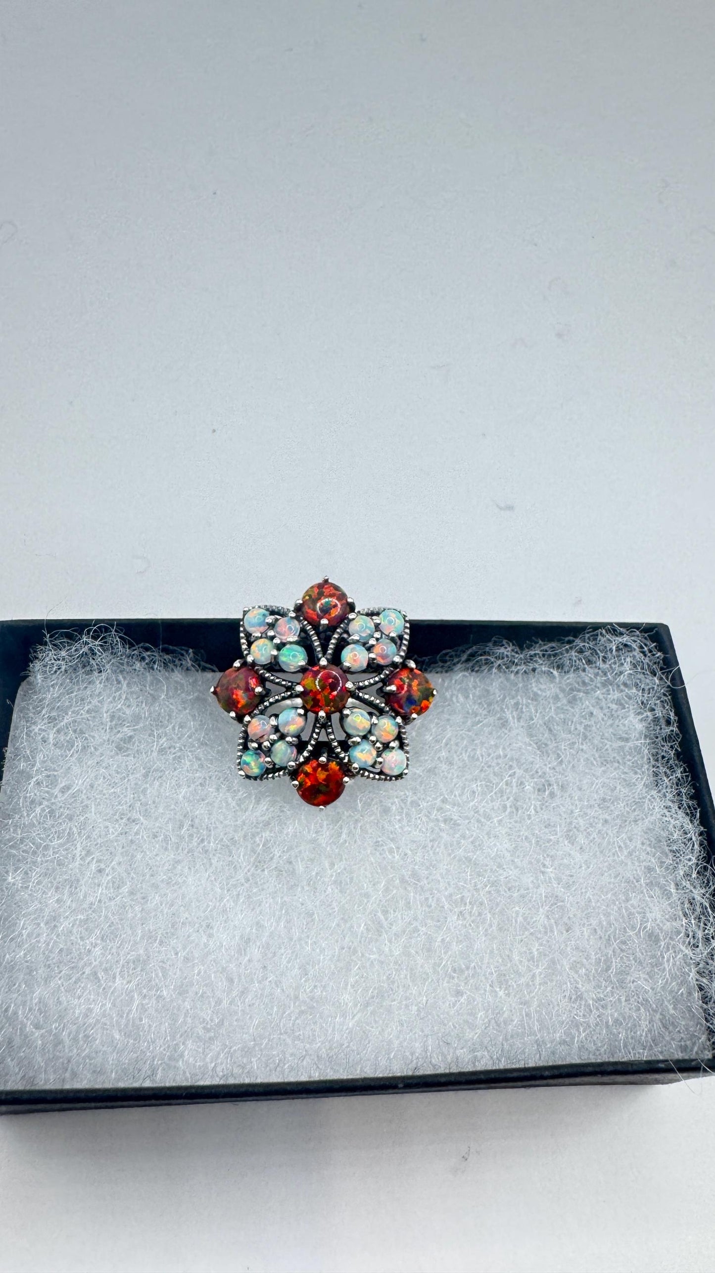 Vintage White Fire Opal Ring 925 Sterling Silver