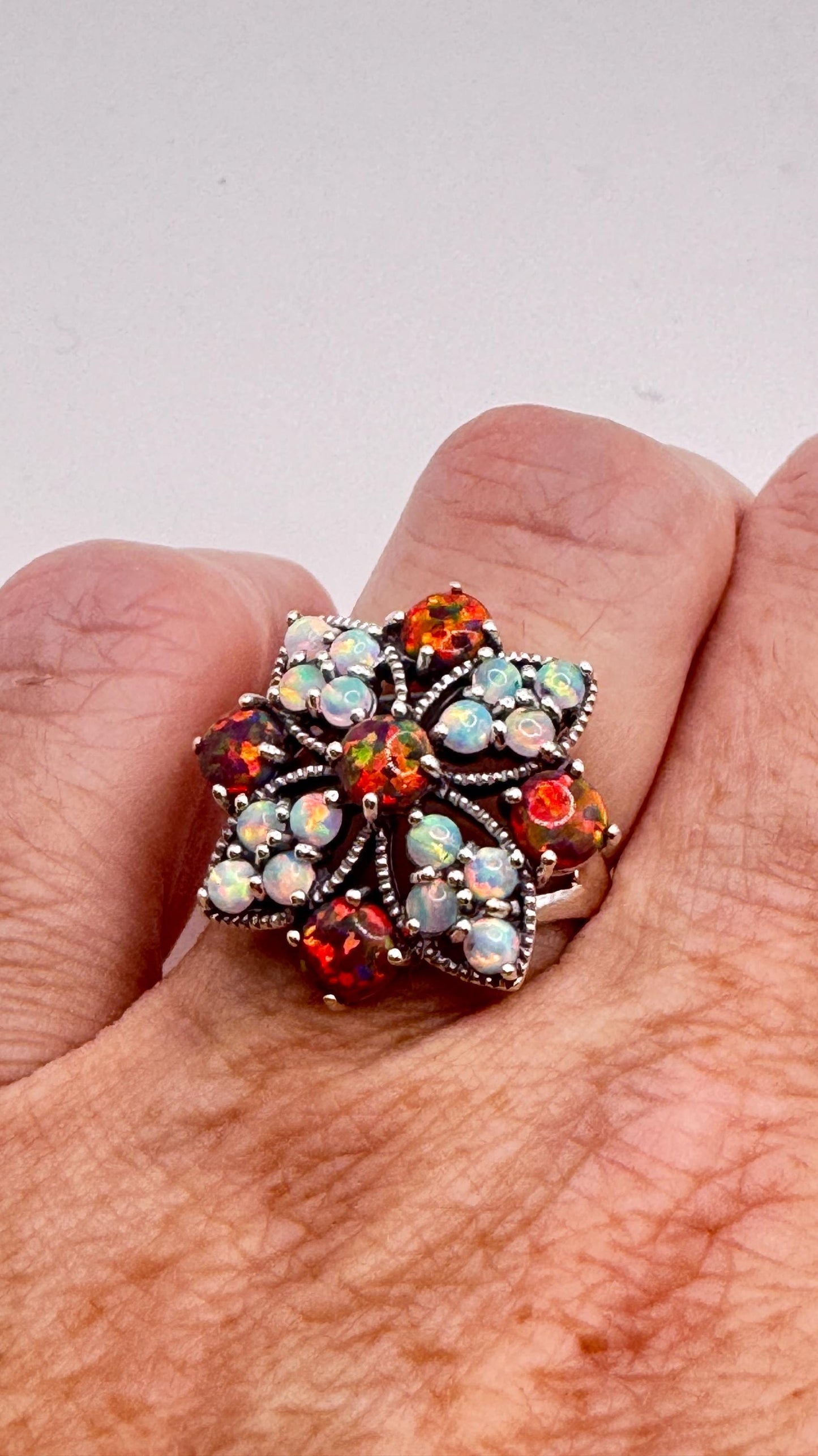 Vintage White Fire Opal Ring 925 Sterling Silver