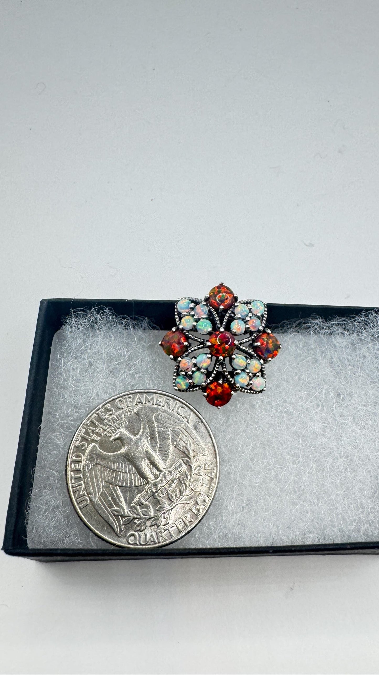 Vintage White Fire Opal Ring 925 Sterling Silver