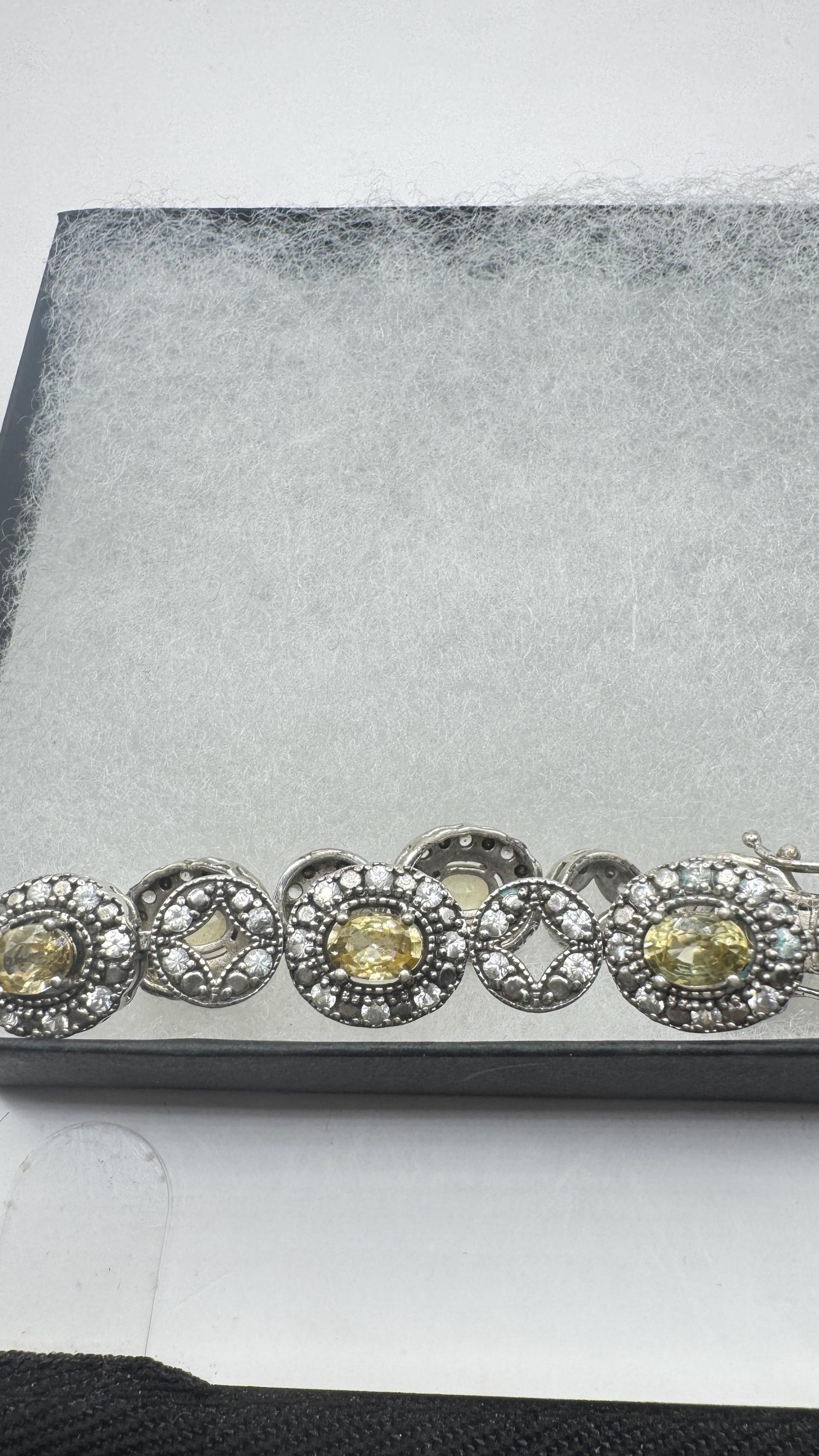 Vintage Gold Citrine Bracelet Deco 925 Sterling Silver Tennis