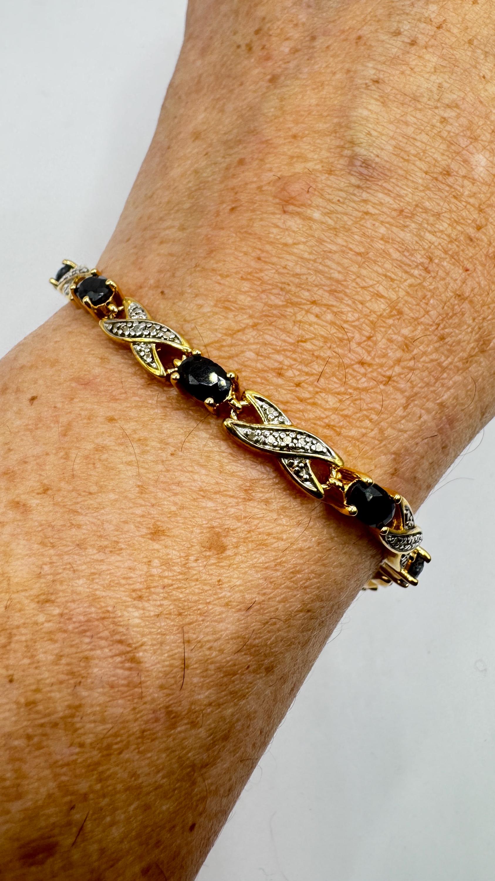 Vintage Blue Sapphire Bracelet Golden 925 Sterling Silver Tennis