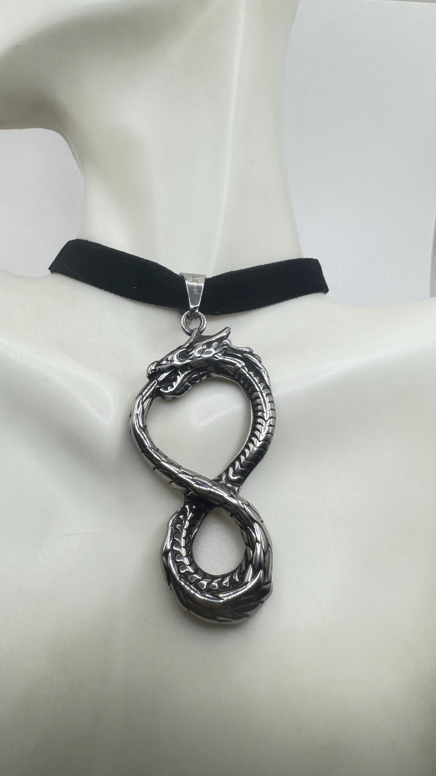Vintage Dragon Infinity Choker Silver Stainless Steel Pendant Necklace