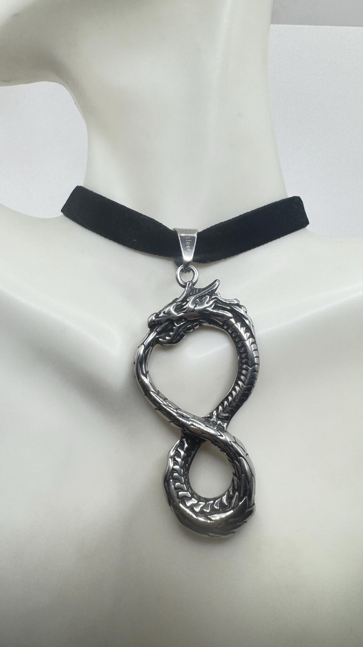 Vintage Dragon Infinity Choker Silver Stainless Steel Pendant Necklace