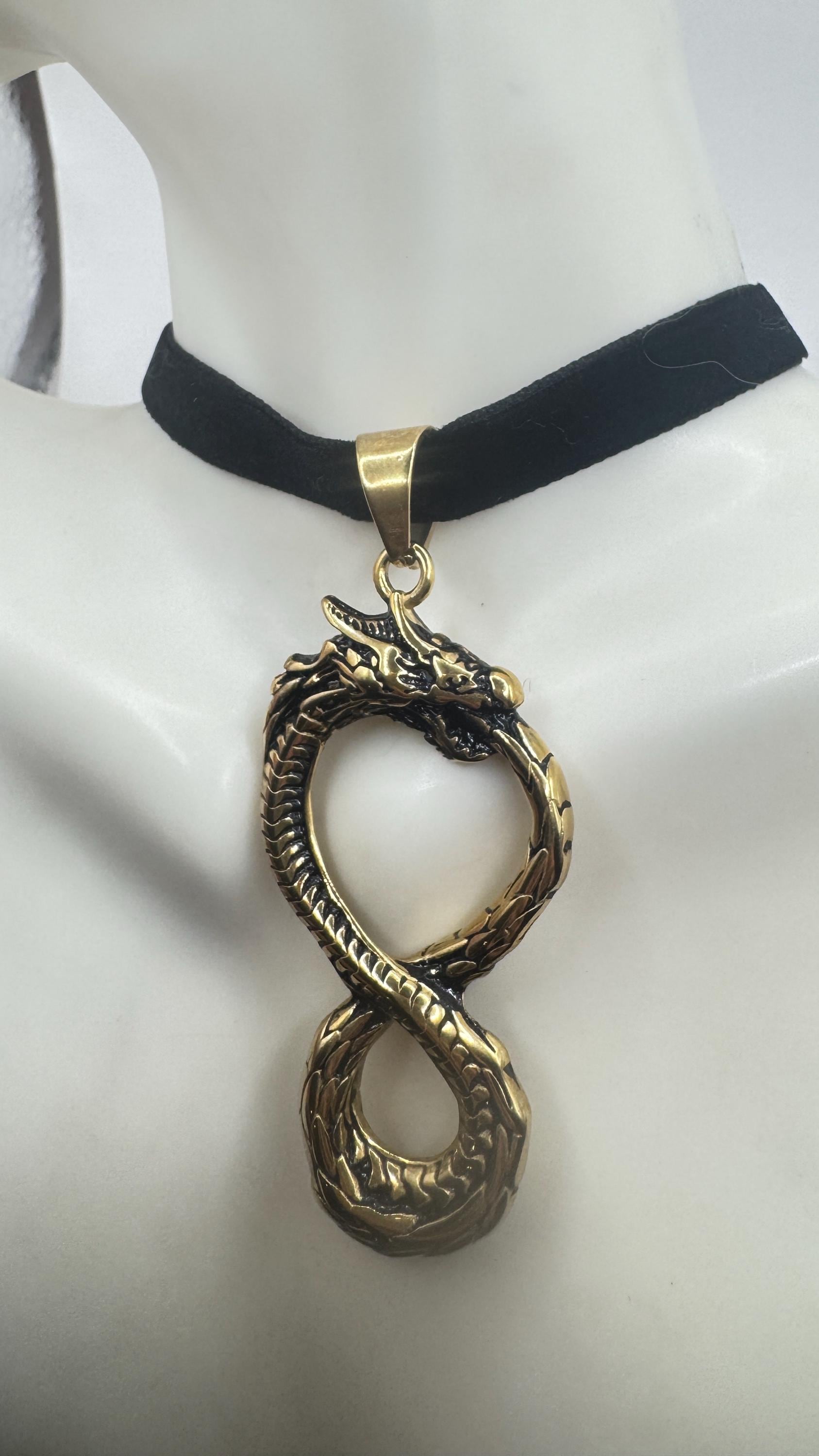 Vintage Dragon Infinity Choker Golden Stainless Steel Pendant Necklace