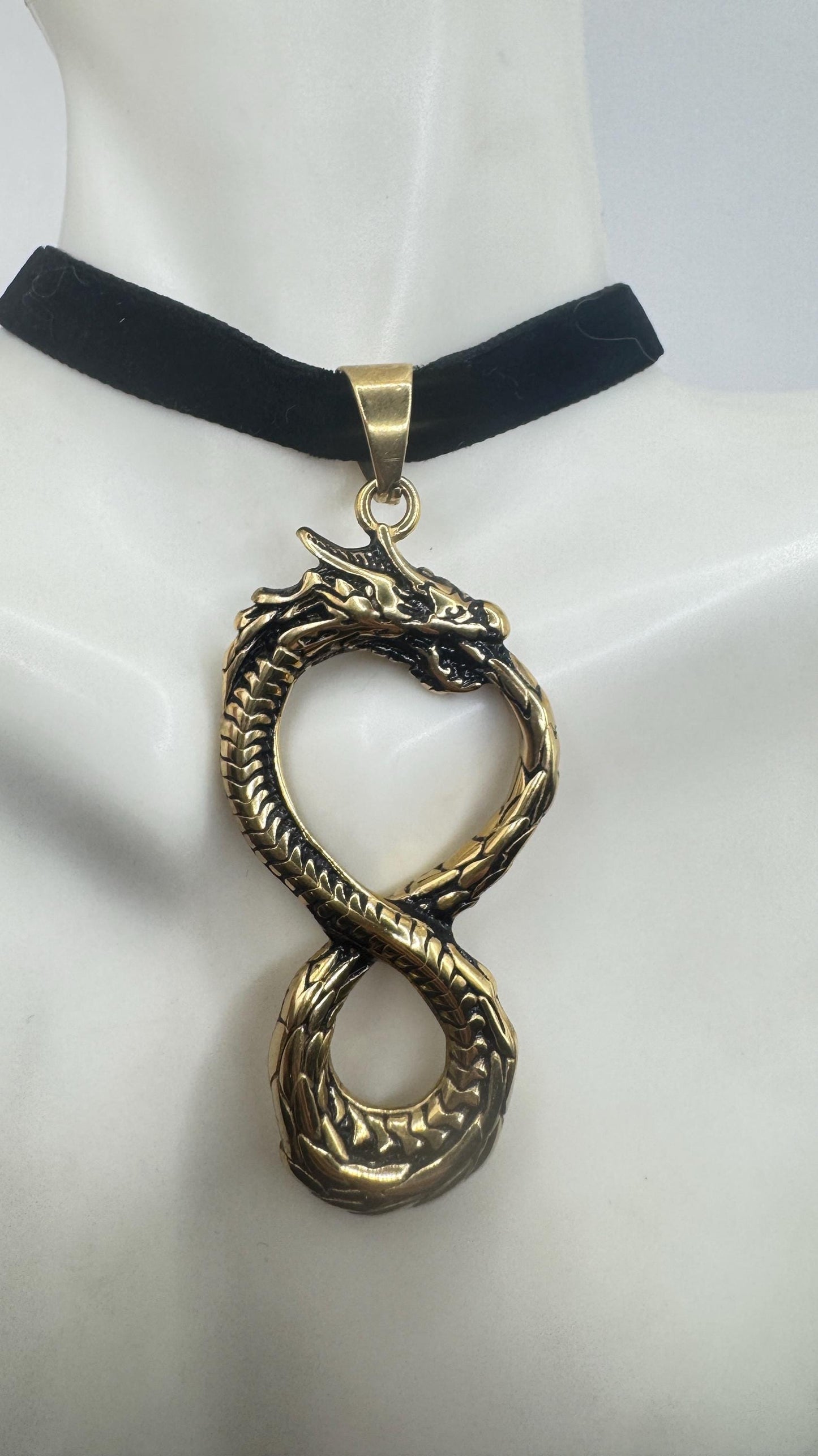 Vintage Dragon Infinity Choker Golden Stainless Steel Pendant Necklace
