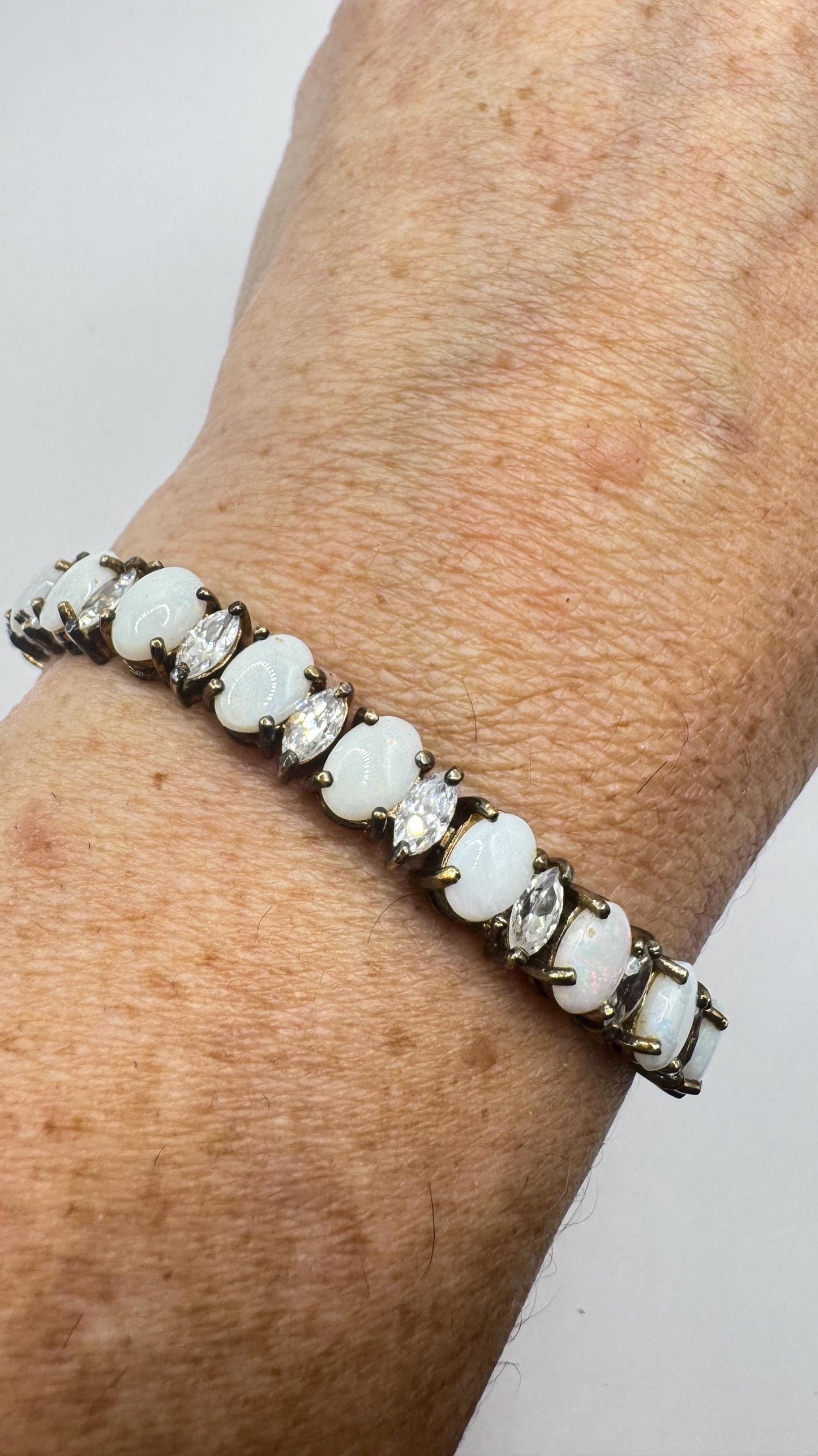 Vintage White Fire Opal Bracelet 925 Sterling Silver