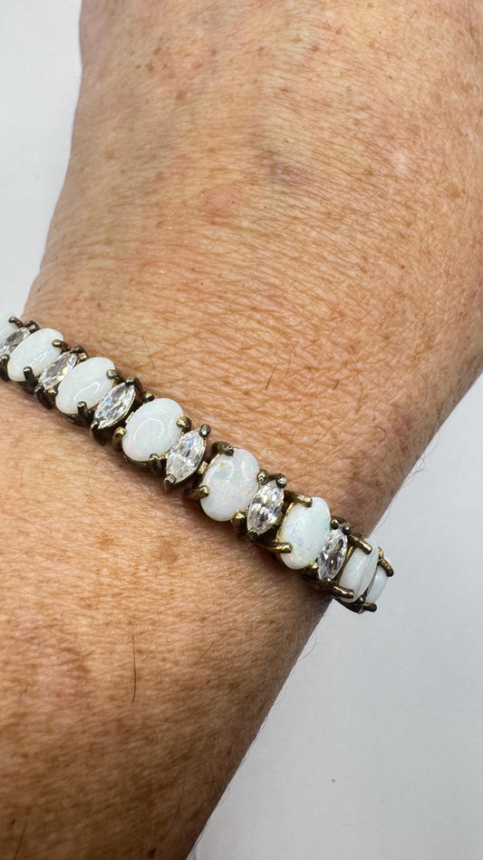 Vintage White Fire Opal Bracelet 925 Sterling Silver