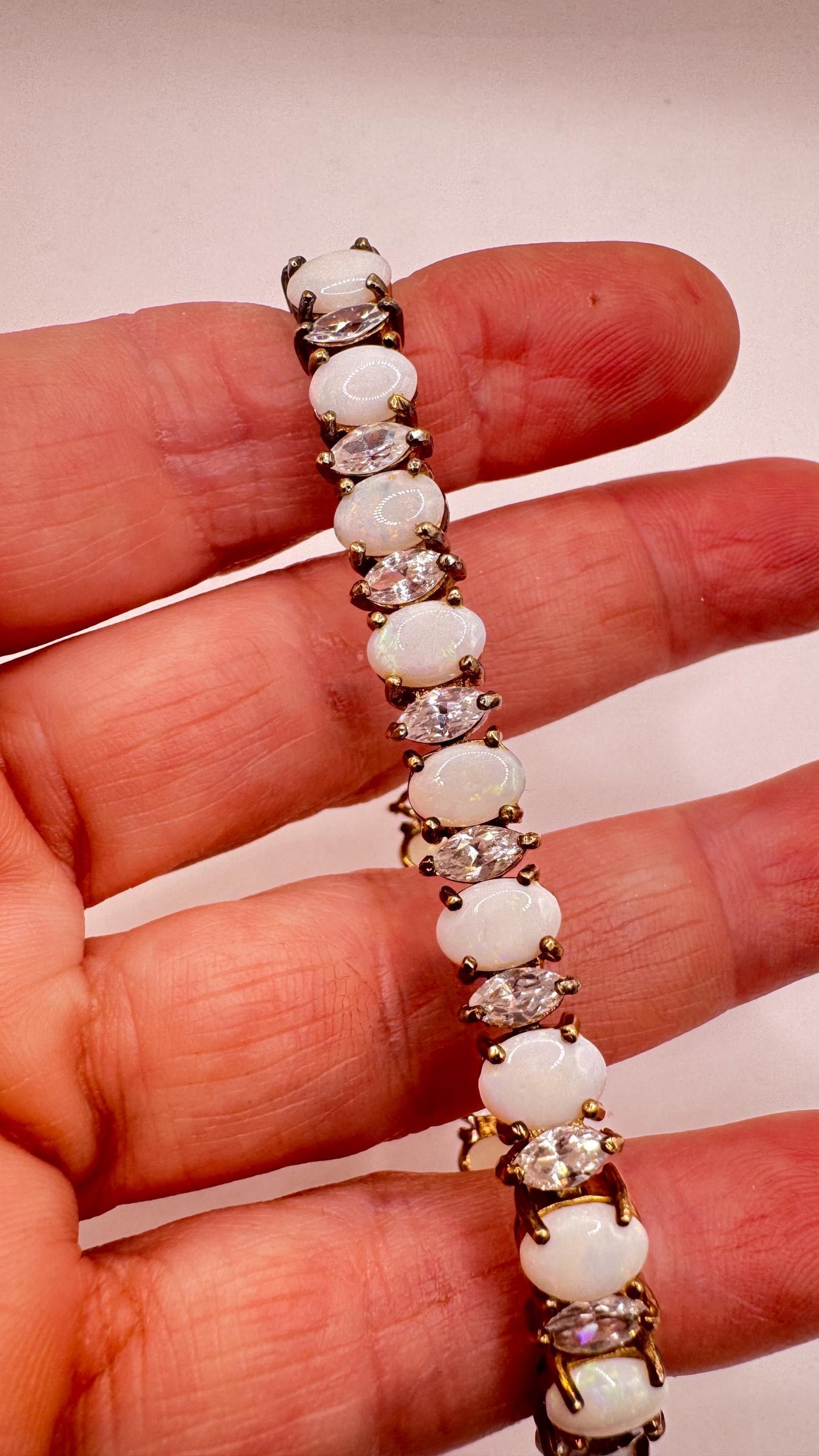 Vintage White Fire Opal Bracelet 925 Sterling Silver