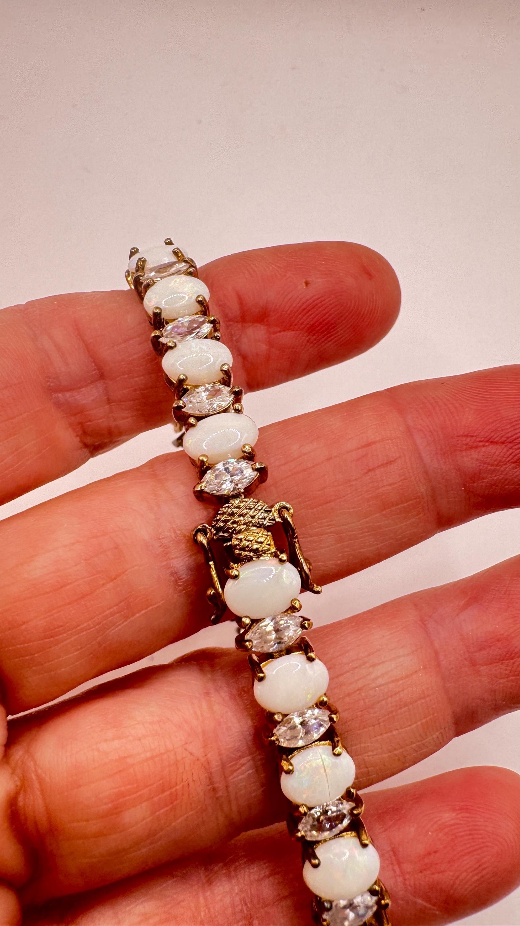 Vintage White Fire Opal Bracelet 925 Sterling Silver