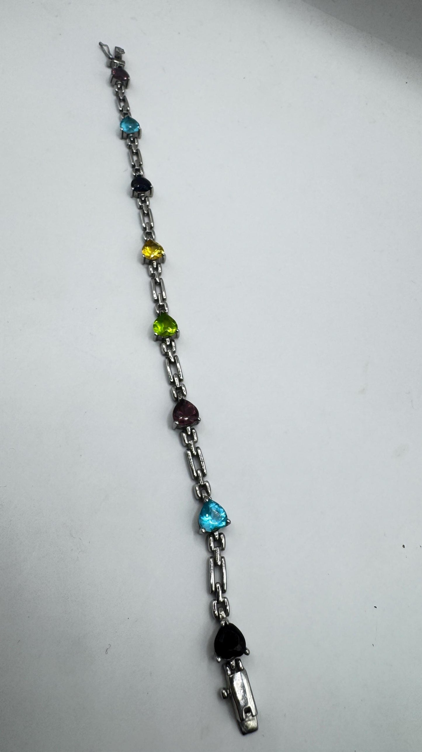 Vintage Mixed Gemstone 925 Sterling Silver Bracelet