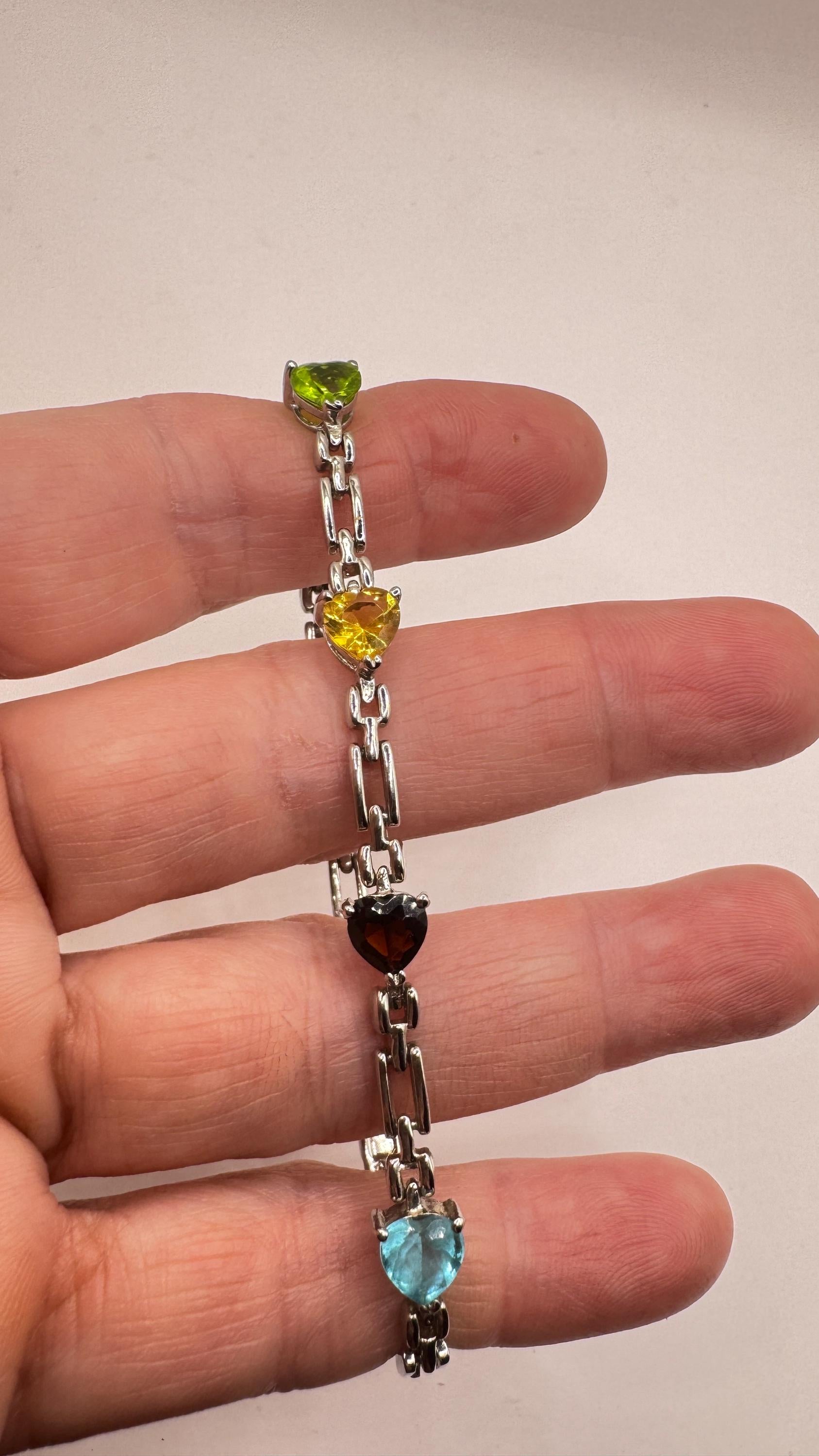 Vintage Mixed Gemstone 925 Sterling Silver Bracelet
