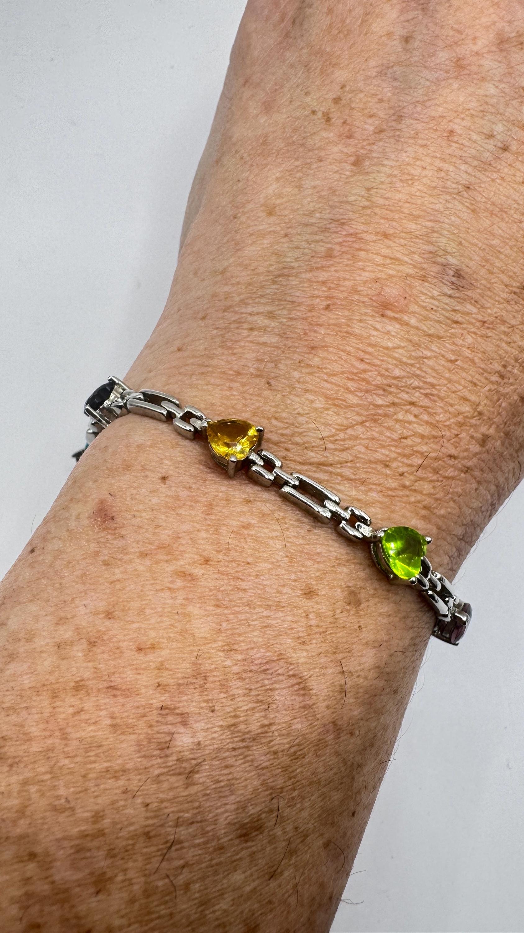 Vintage Mixed Gemstone 925 Sterling Silver Bracelet