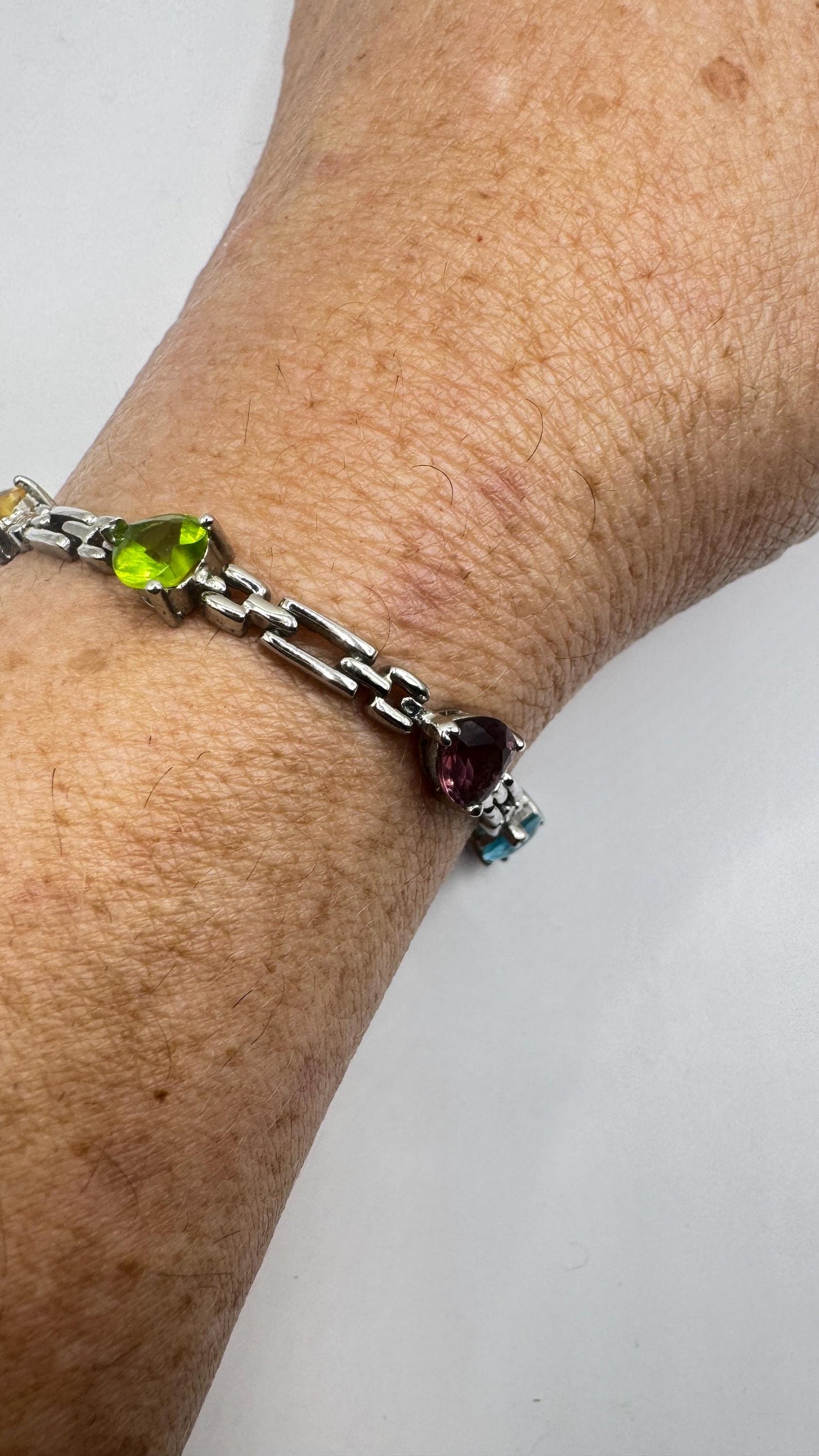 Vintage Mixed Gemstone 925 Sterling Silver Bracelet