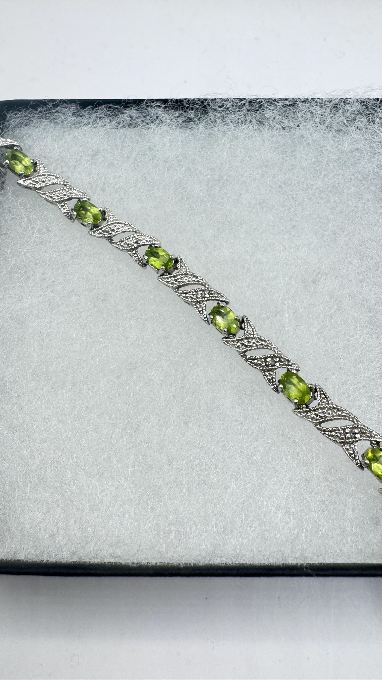 Vintage Green Peridot Diamond Chip Bracelet 925 Sterling Silver