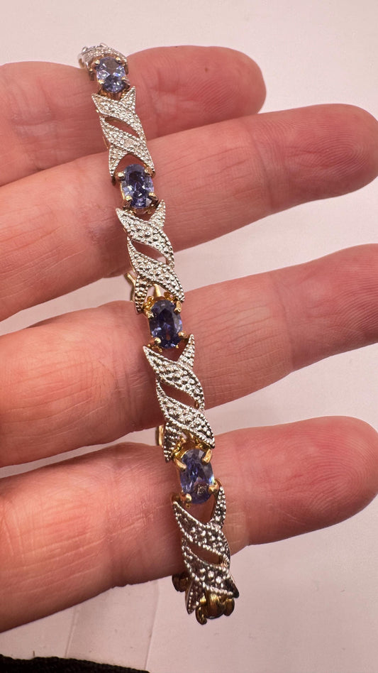 Vintage Blue Tanzanite Diamond Bracelet 925 Sterling Silver