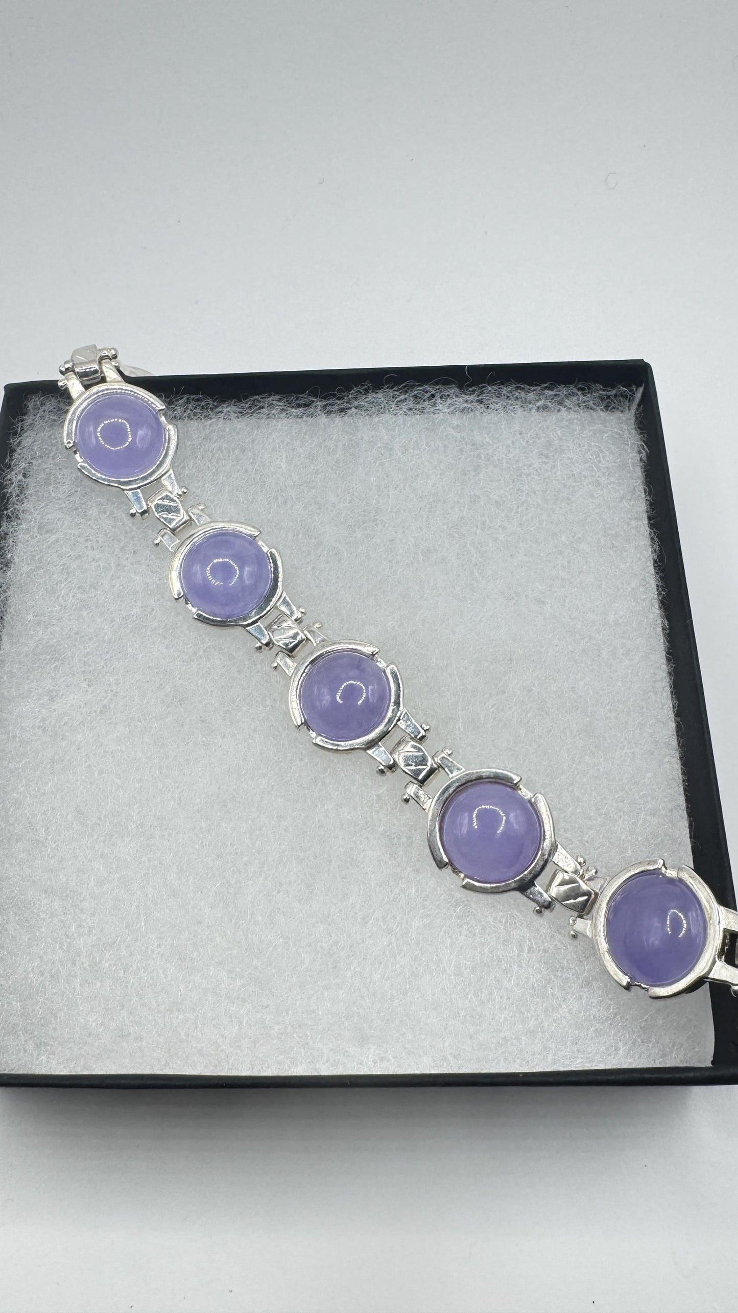 Vintage Purple Jade Tennis Bracelet in 925 Sterling Silver