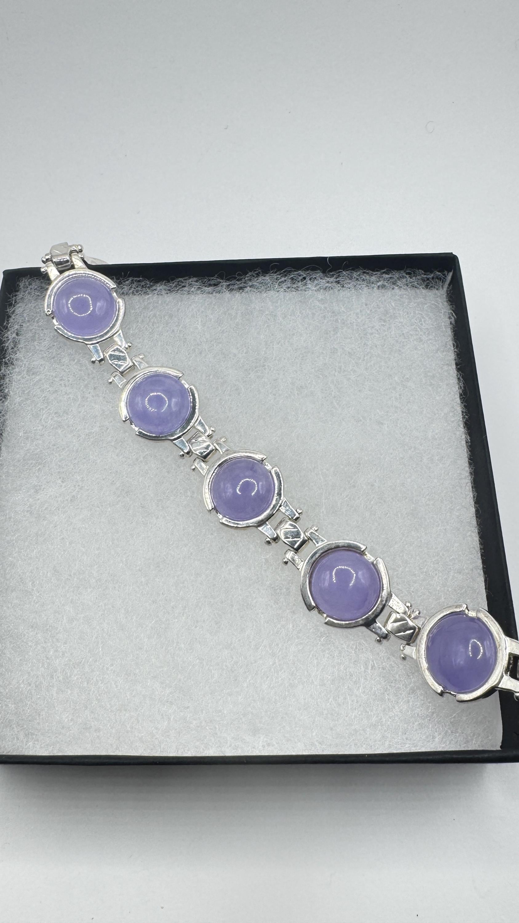 Vintage Purple Jade Tennis Bracelet in 925 Sterling Silver