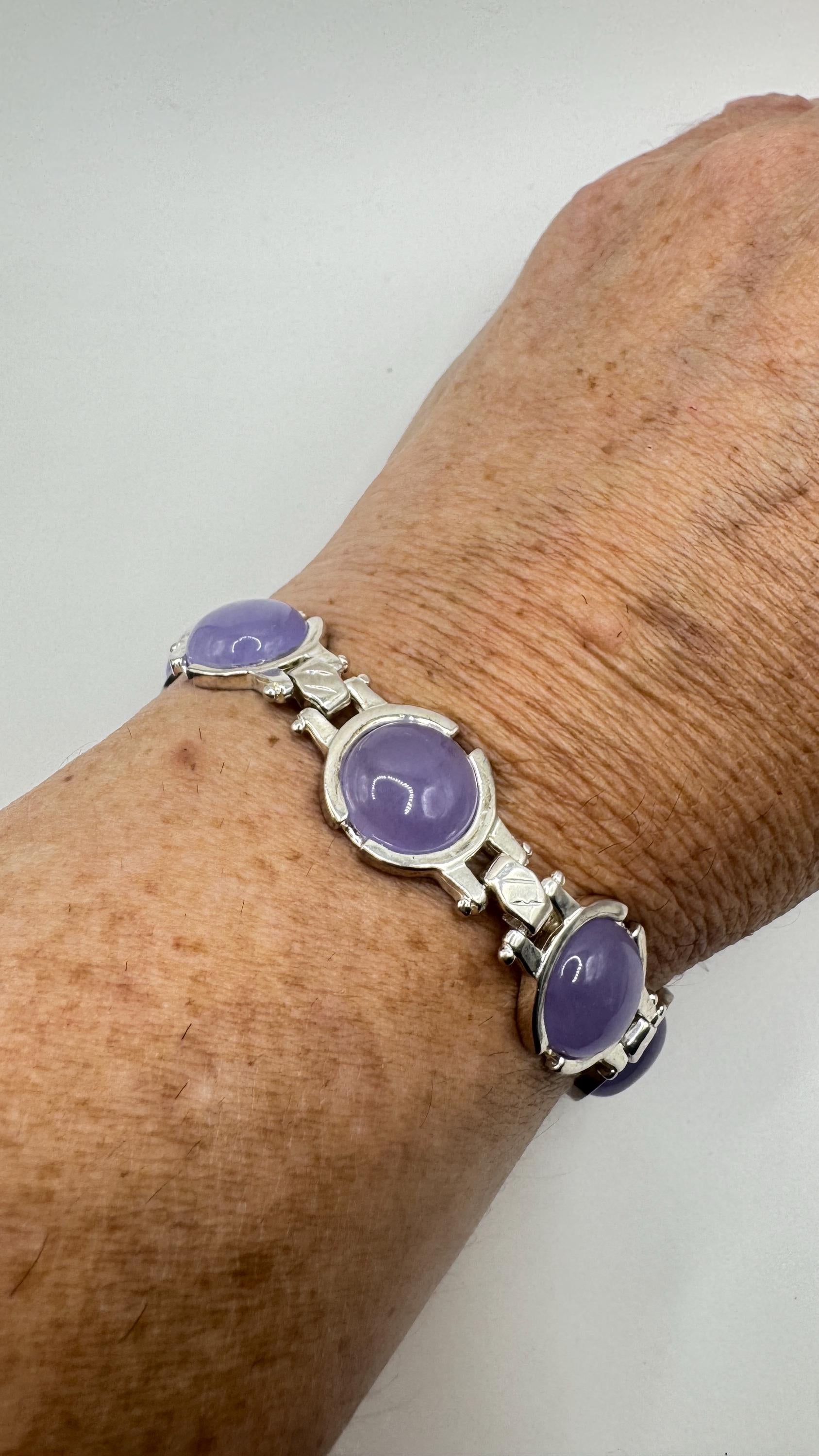 Vintage Purple Jade Tennis Bracelet in 925 Sterling Silver