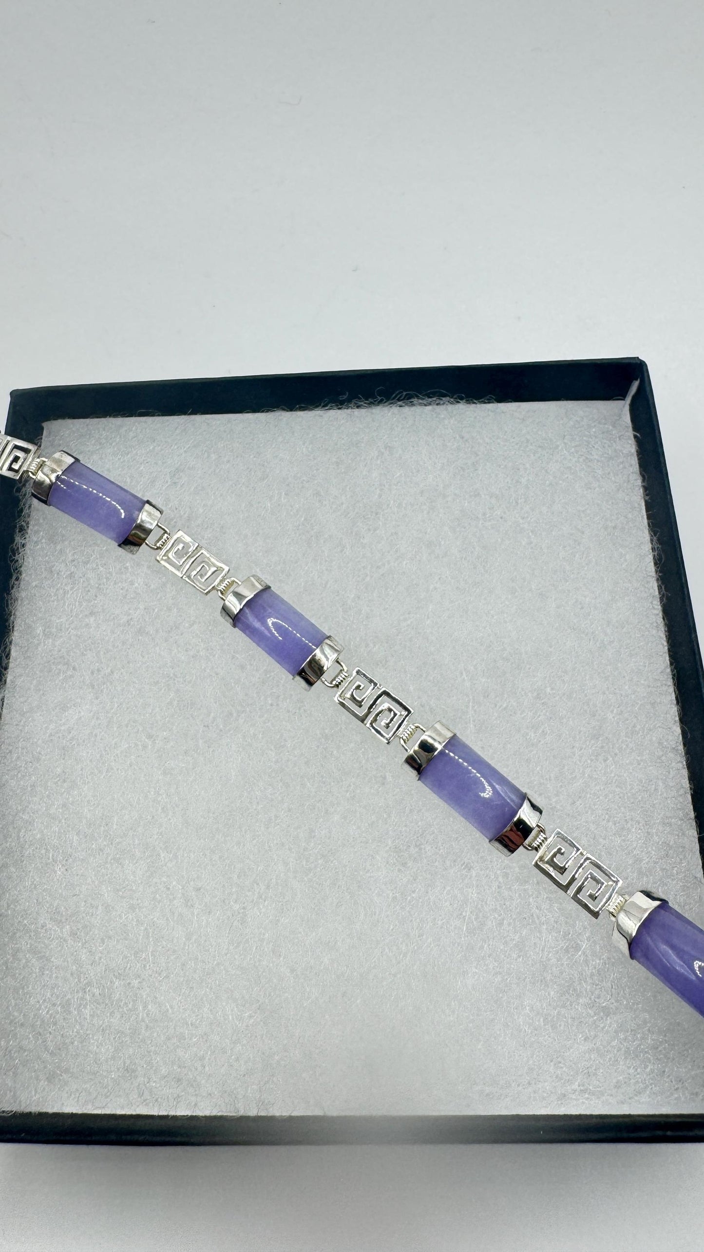 Vintage Purple Jade Tennis Bracelet in 925 Sterling Silver