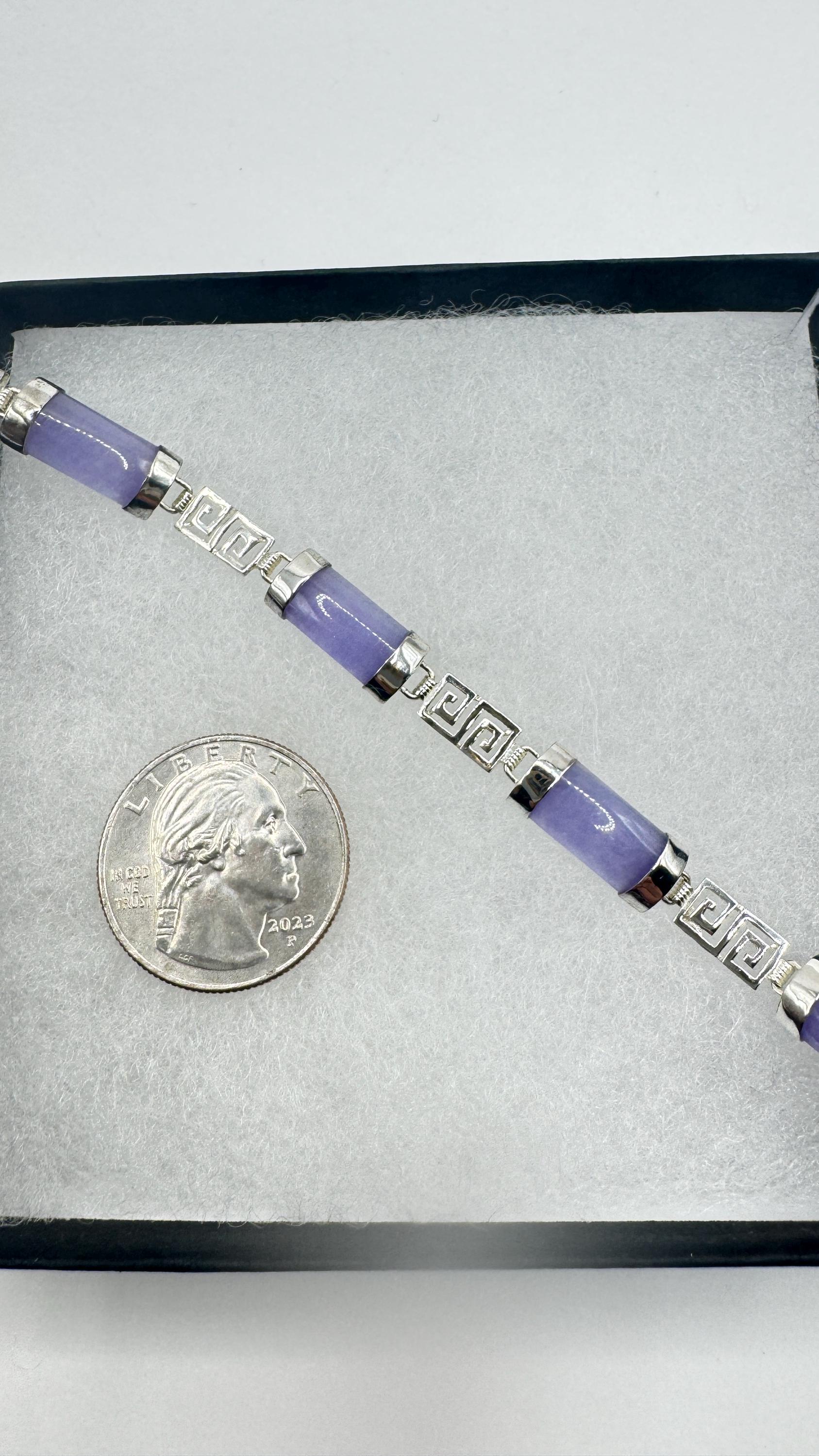 Vintage Purple Jade Tennis Bracelet in 925 Sterling Silver