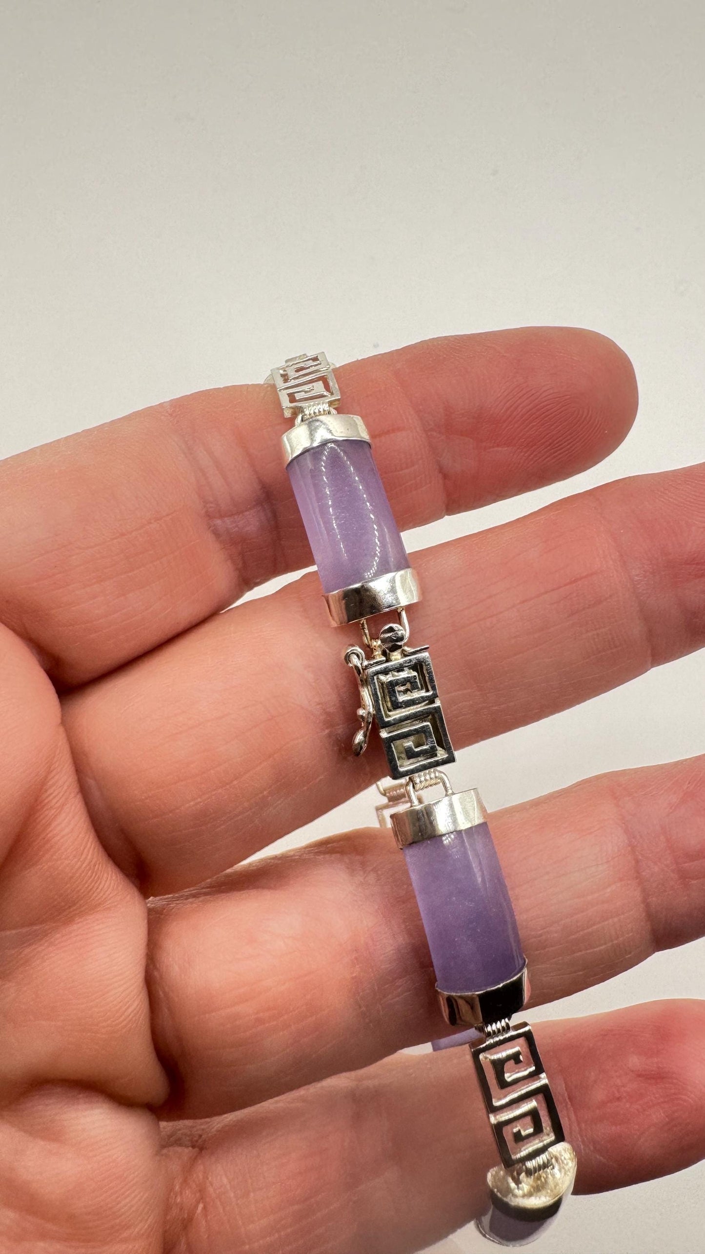 Vintage Purple Jade Tennis Bracelet in 925 Sterling Silver