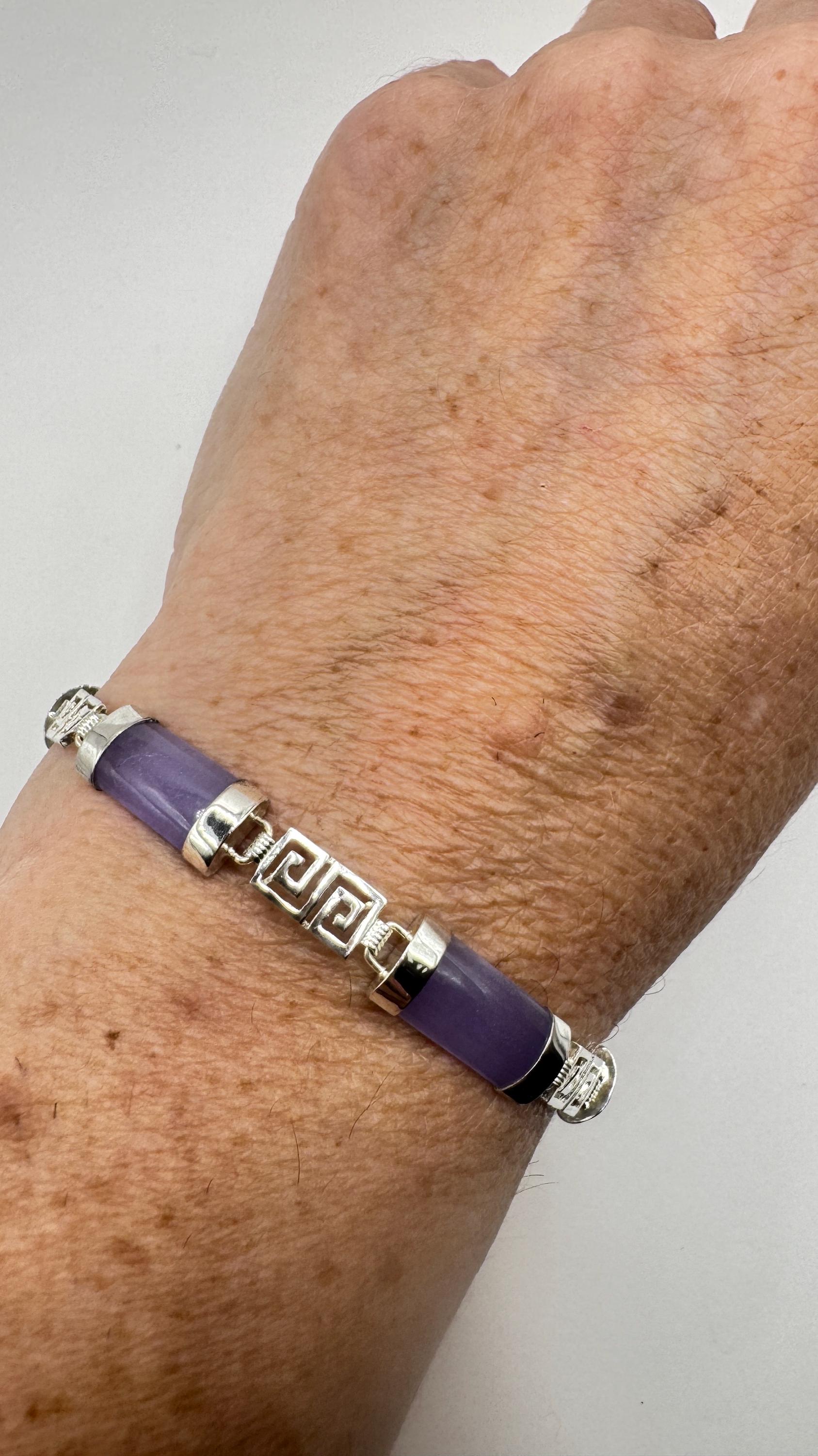 Vintage Purple Jade Tennis Bracelet in 925 Sterling Silver
