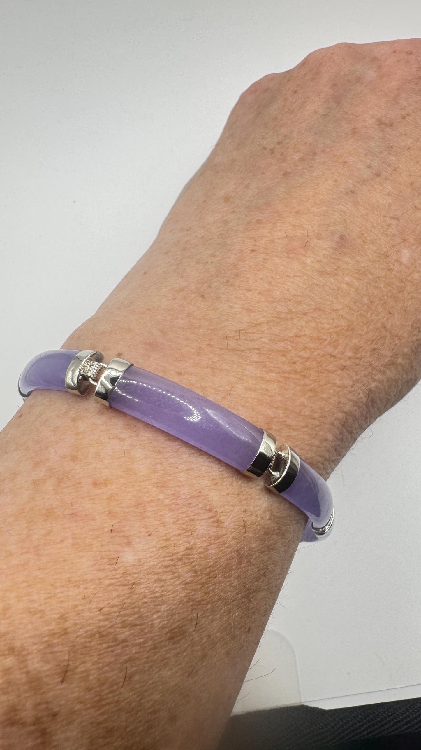 Vintage Purple Jade Tennis Bracelet in 925 Sterling Silver