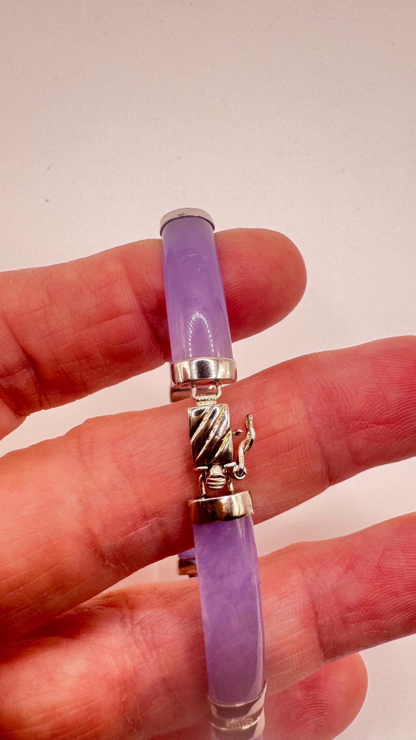 Vintage Purple Jade Tennis Bracelet in 925 Sterling Silver