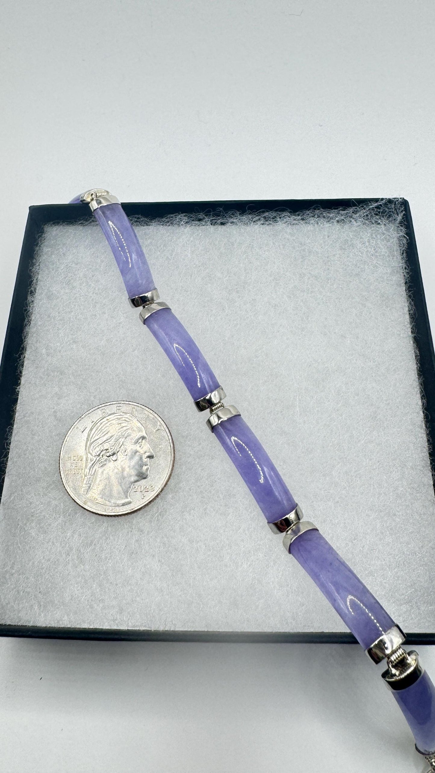 Vintage Purple Jade Tennis Bracelet in 925 Sterling Silver