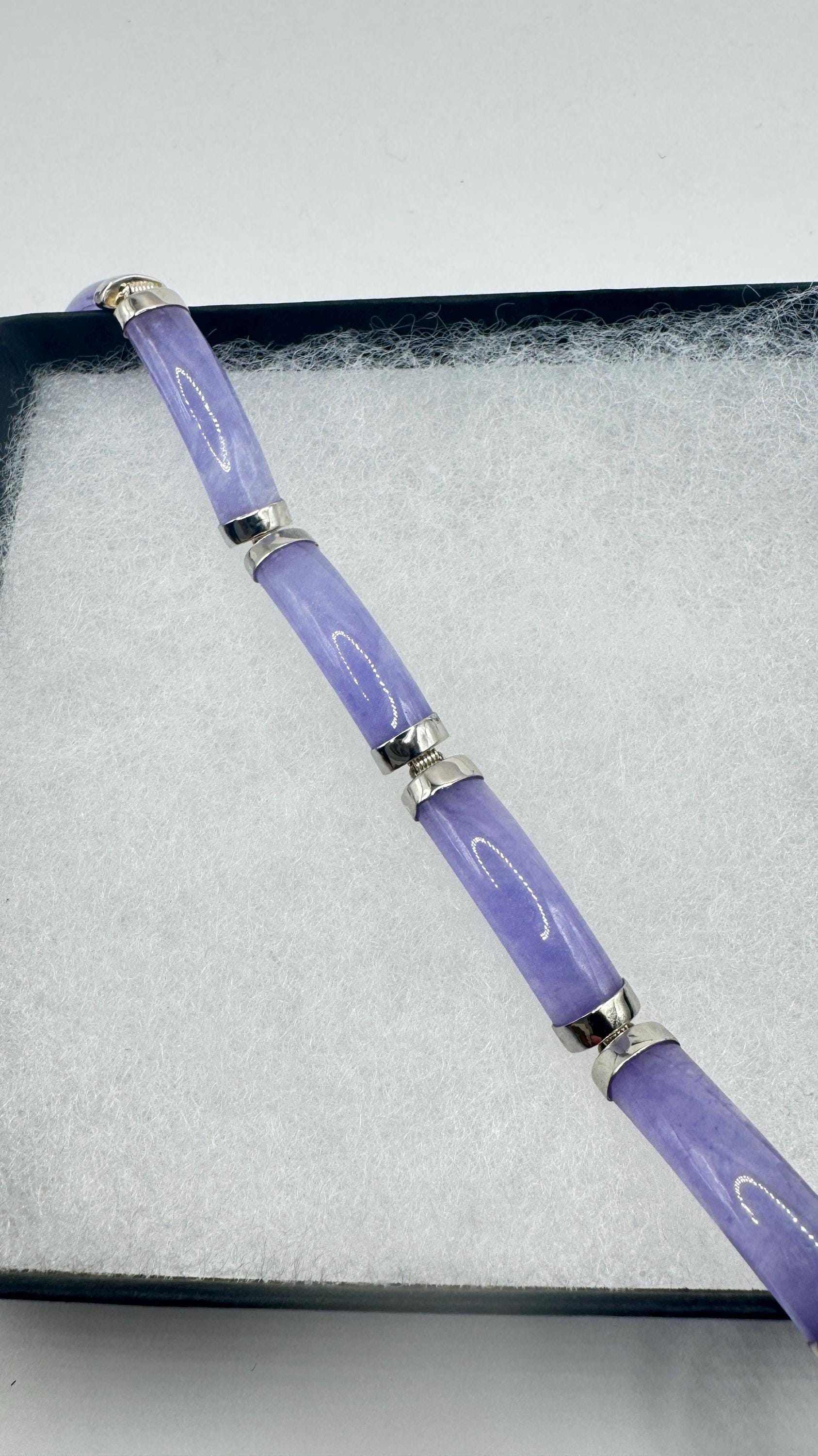Vintage Purple Jade Tennis Bracelet in 925 Sterling Silver