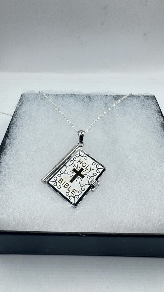 Vintage Cross Bible Locket Choker Stainless Steel Necklace