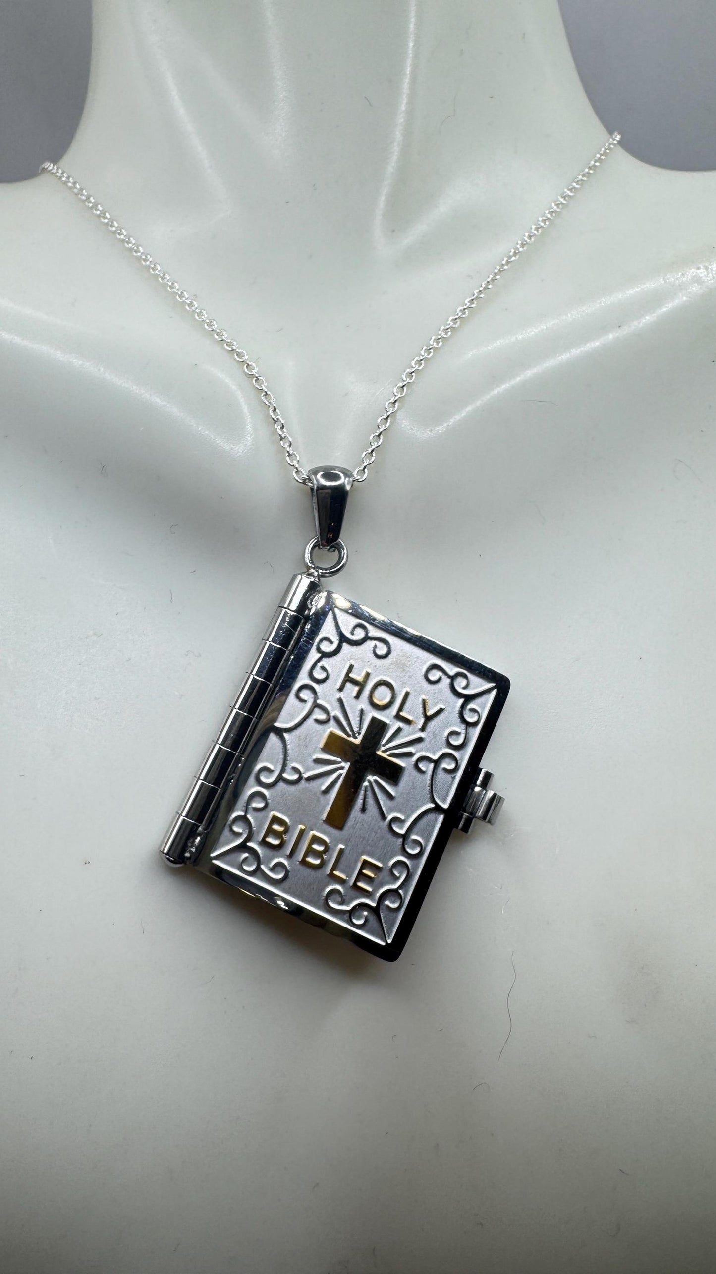 Vintage Cross Bible Locket Choker Stainless Steel Necklace