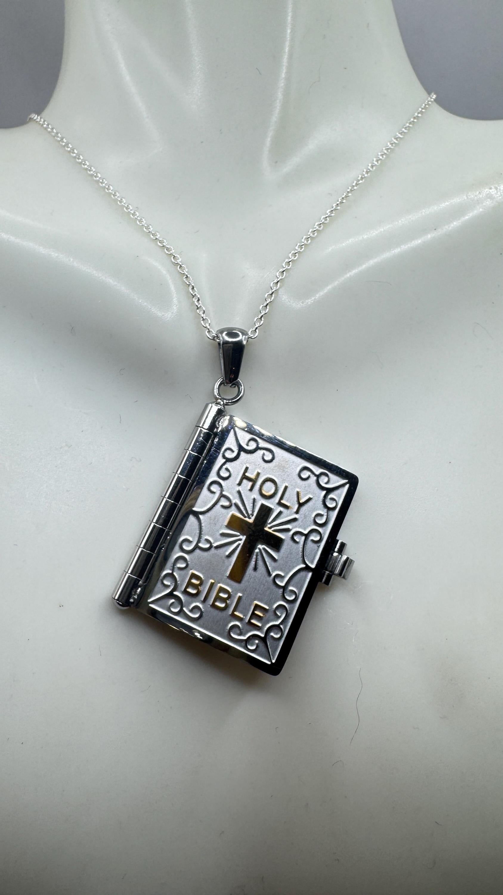 Vintage Cross Bible Locket Choker Stainless Steel Necklace