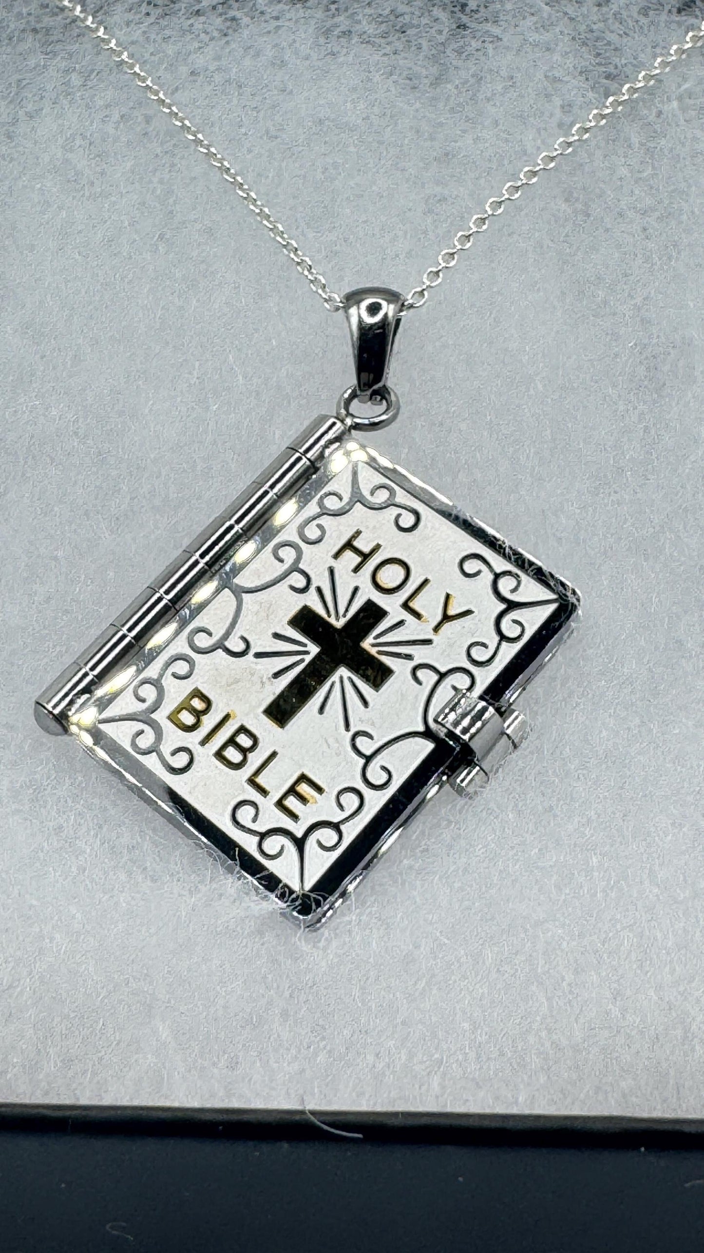 Vintage Cross Bible Locket Choker Stainless Steel Necklace