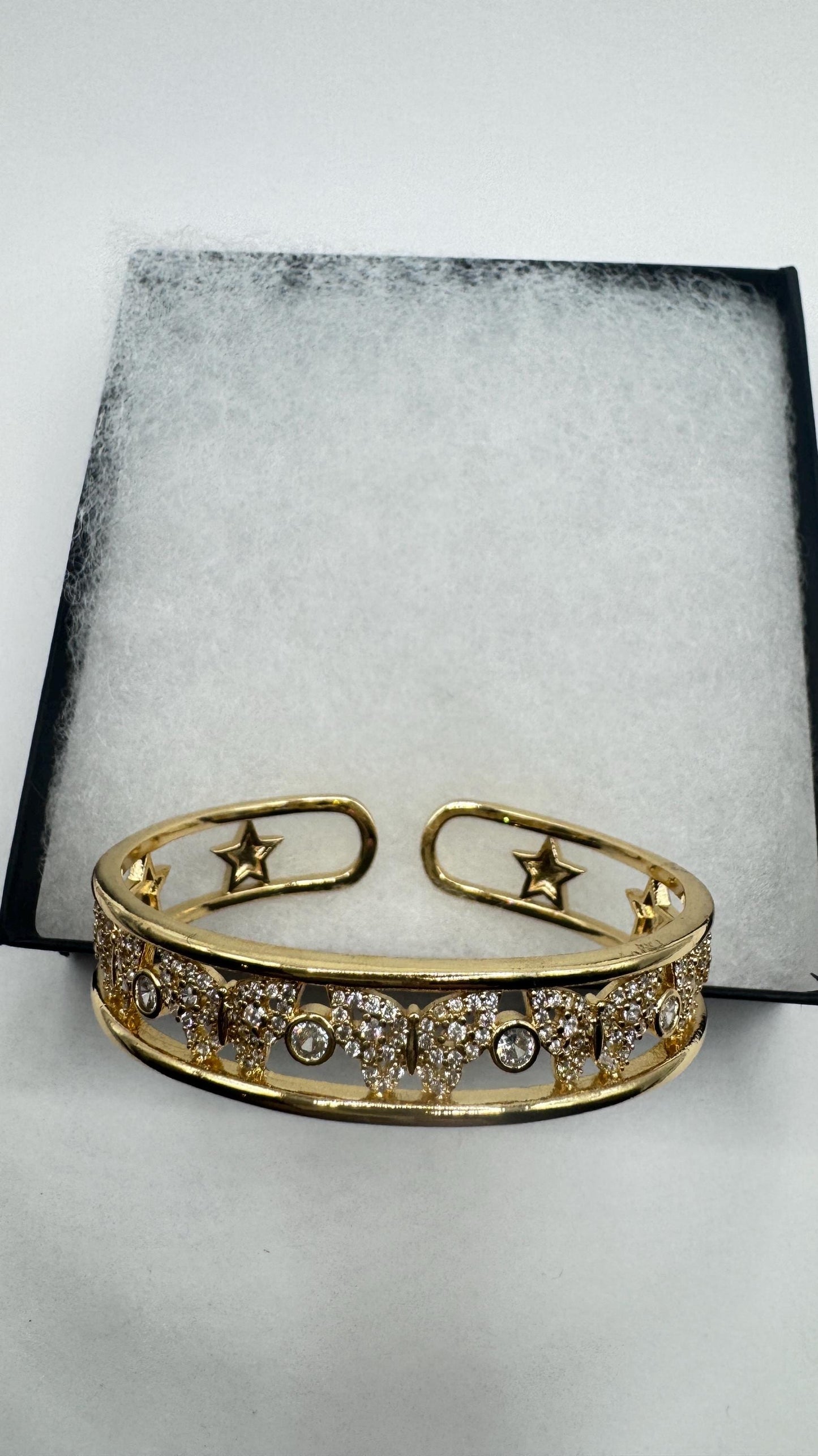 Vintage Butterfly Bangle Bracelet 9k Gold filled Crystal