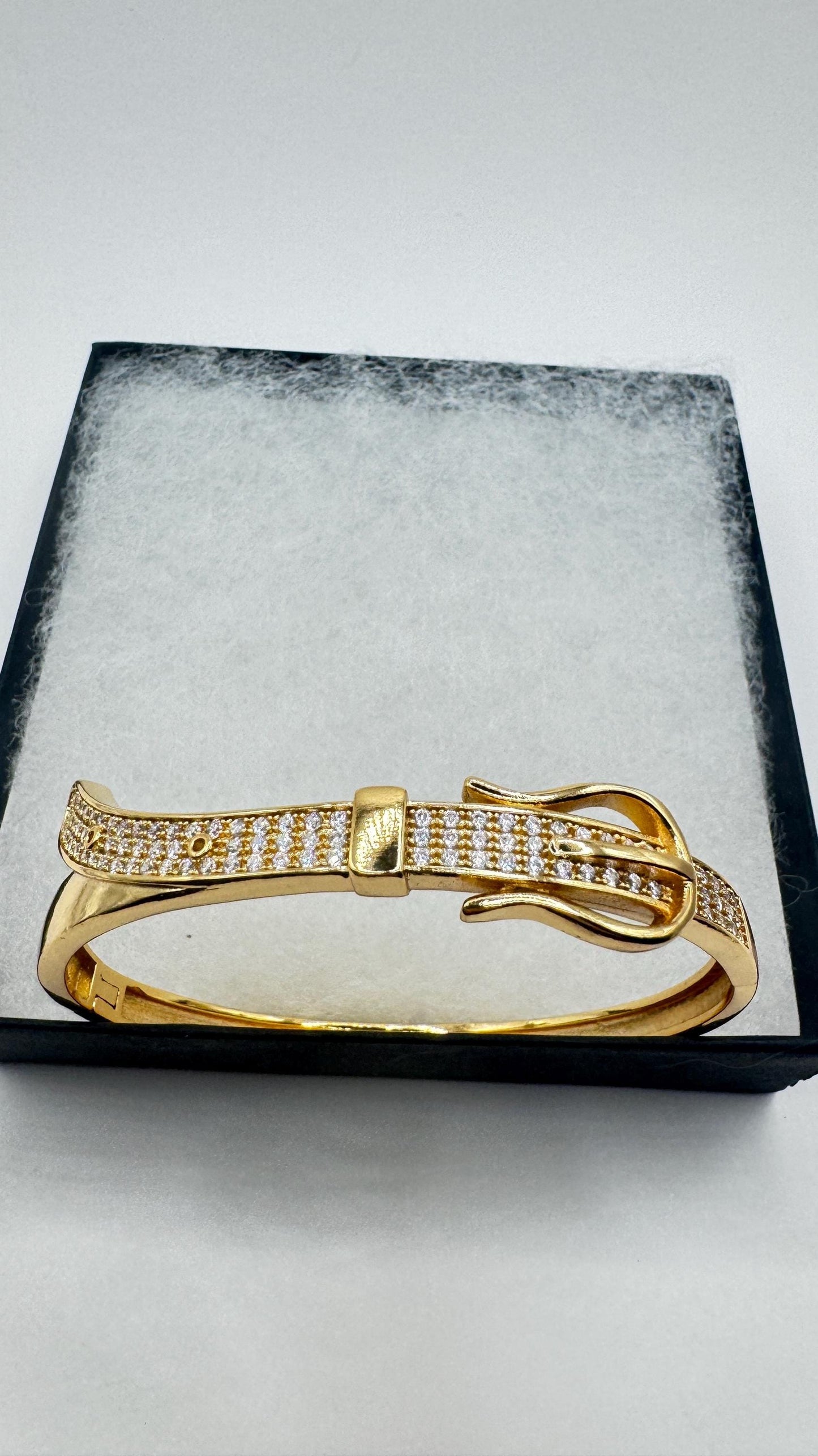 Vintage Buckle Bangle Bracelet 9k Gold filled Crystal