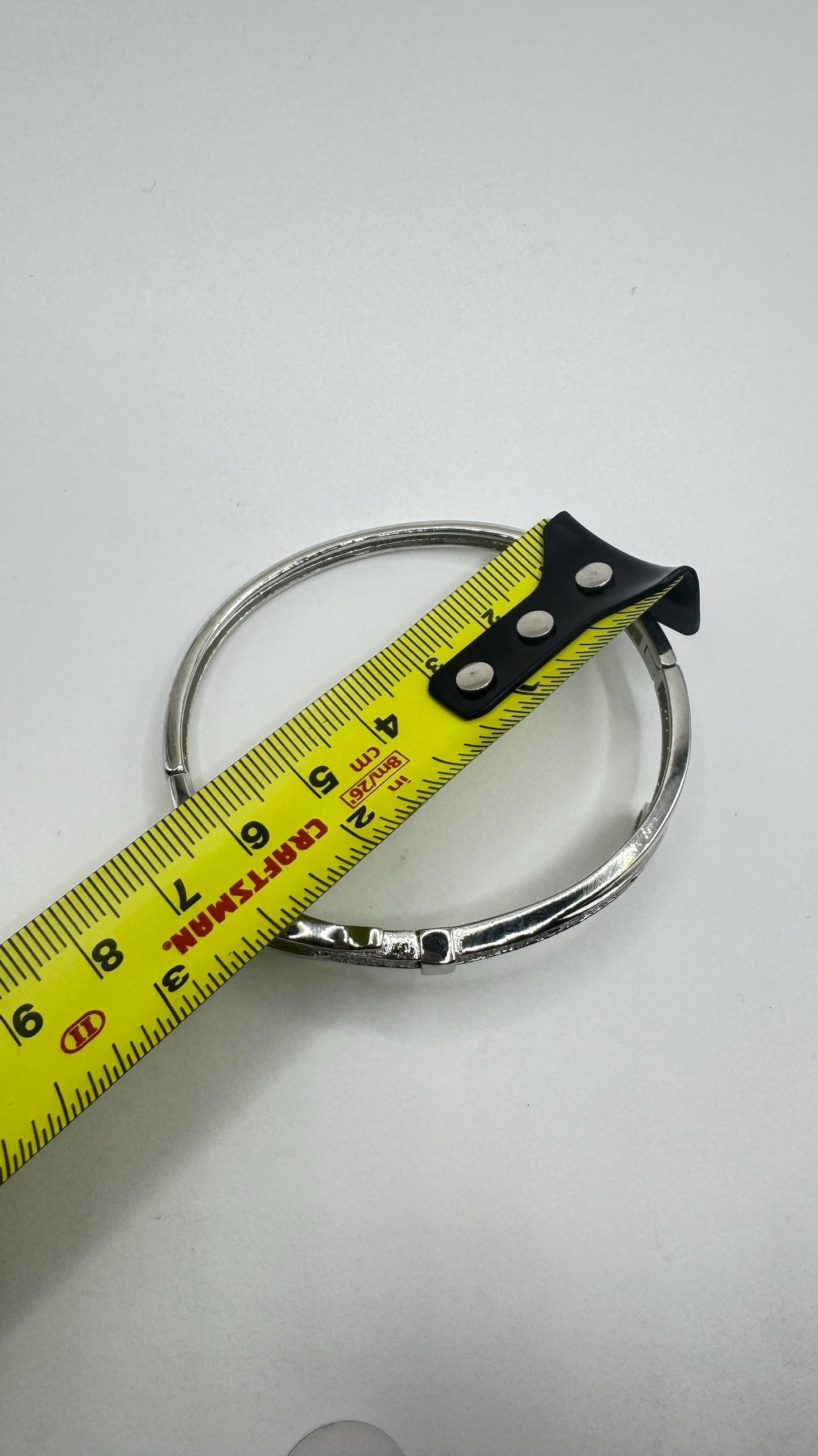 Vintage Buckle Bangle Bracelet 9k White Gold filled Crystal