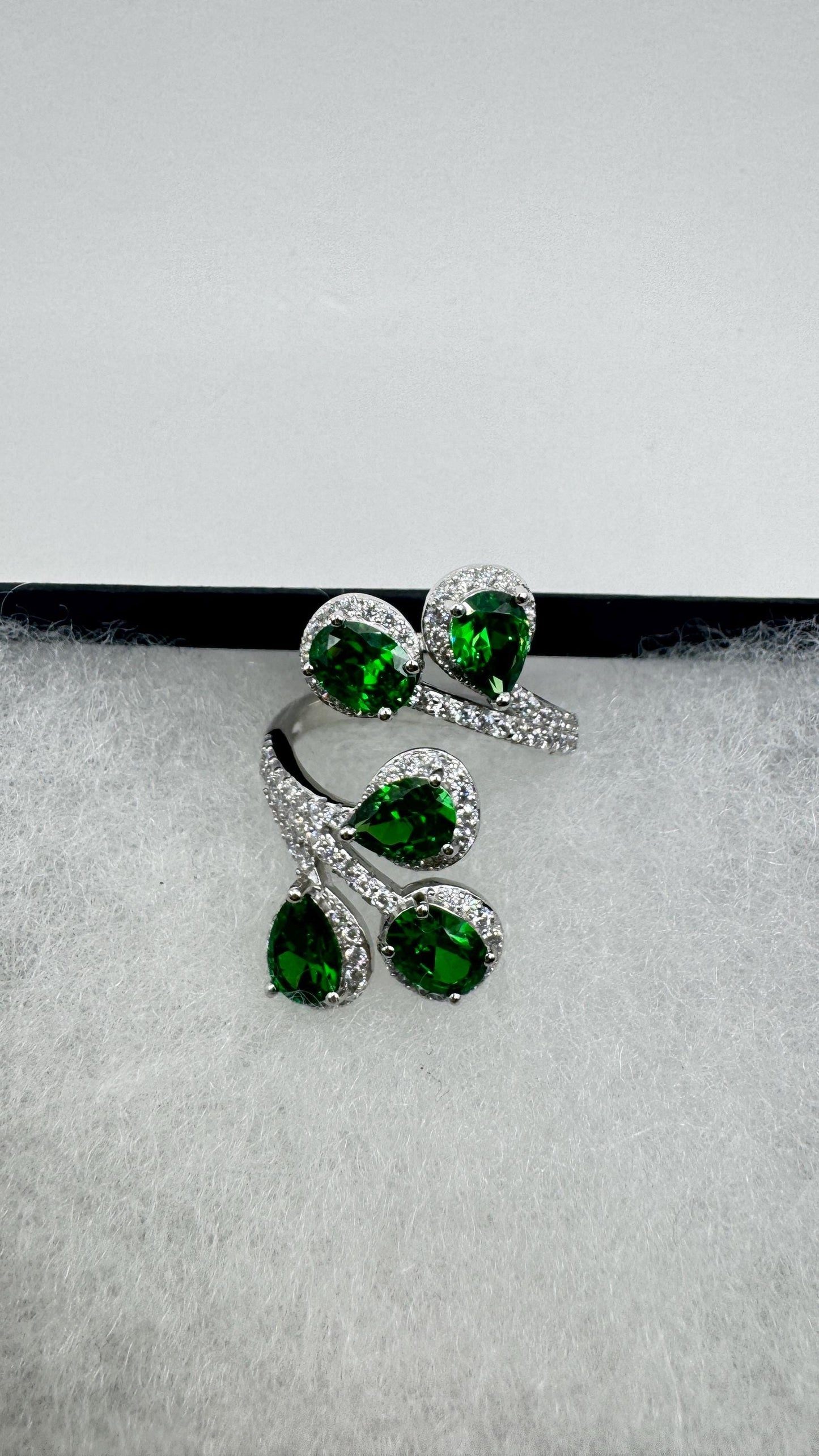 Vintage Green Cubic Zirconia Crystal 925 Sterling Silver Ring Adjustable