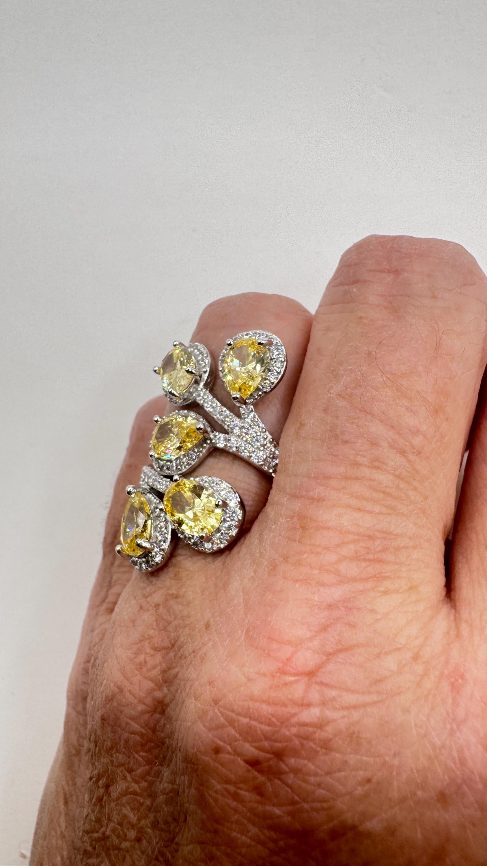 Vintage Green Cubic Zirconia Crystal 925 Sterling Silver Ring Adjustable