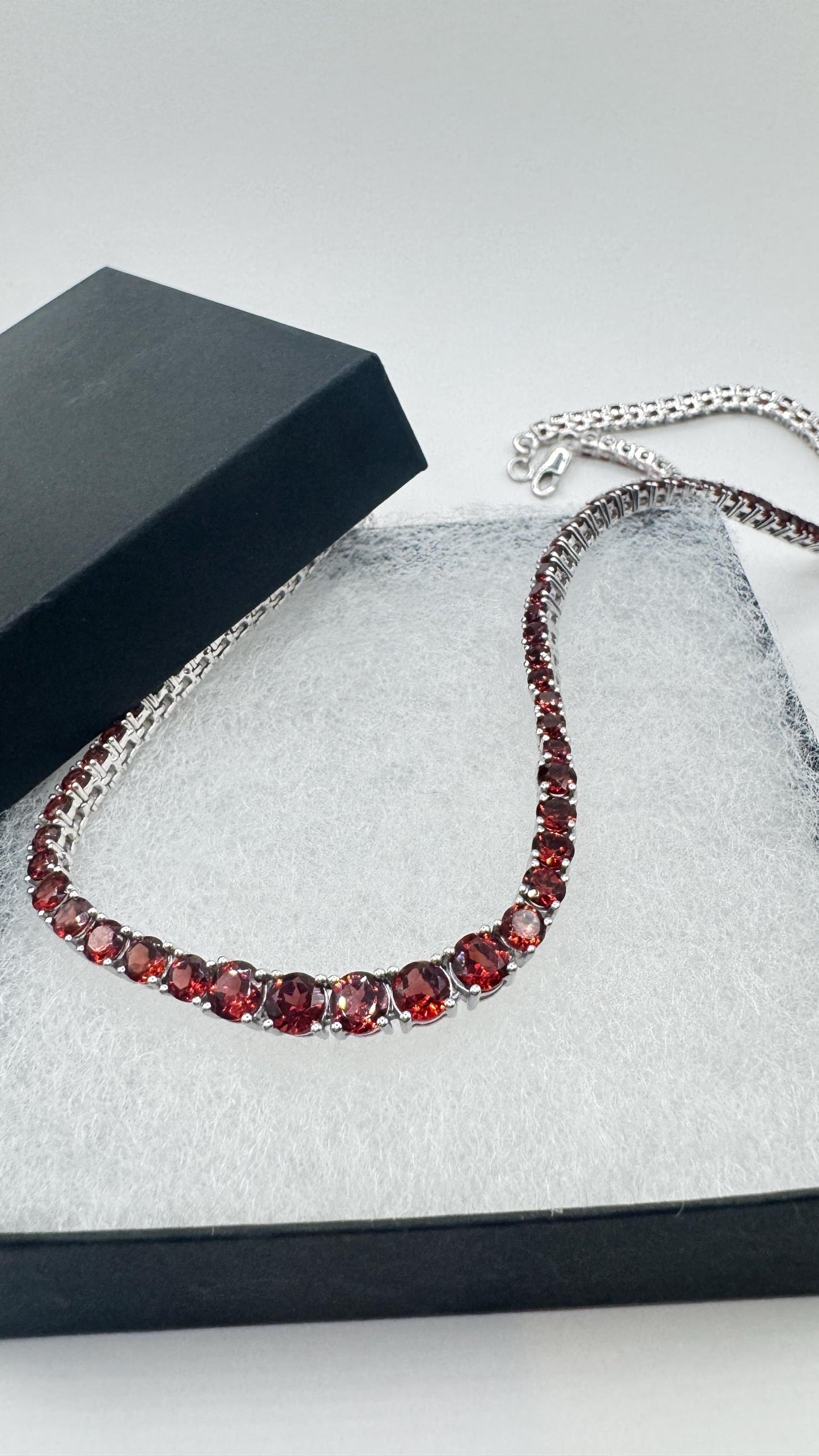 Vintage 925 Sterling Silver Red Garnet Necklace