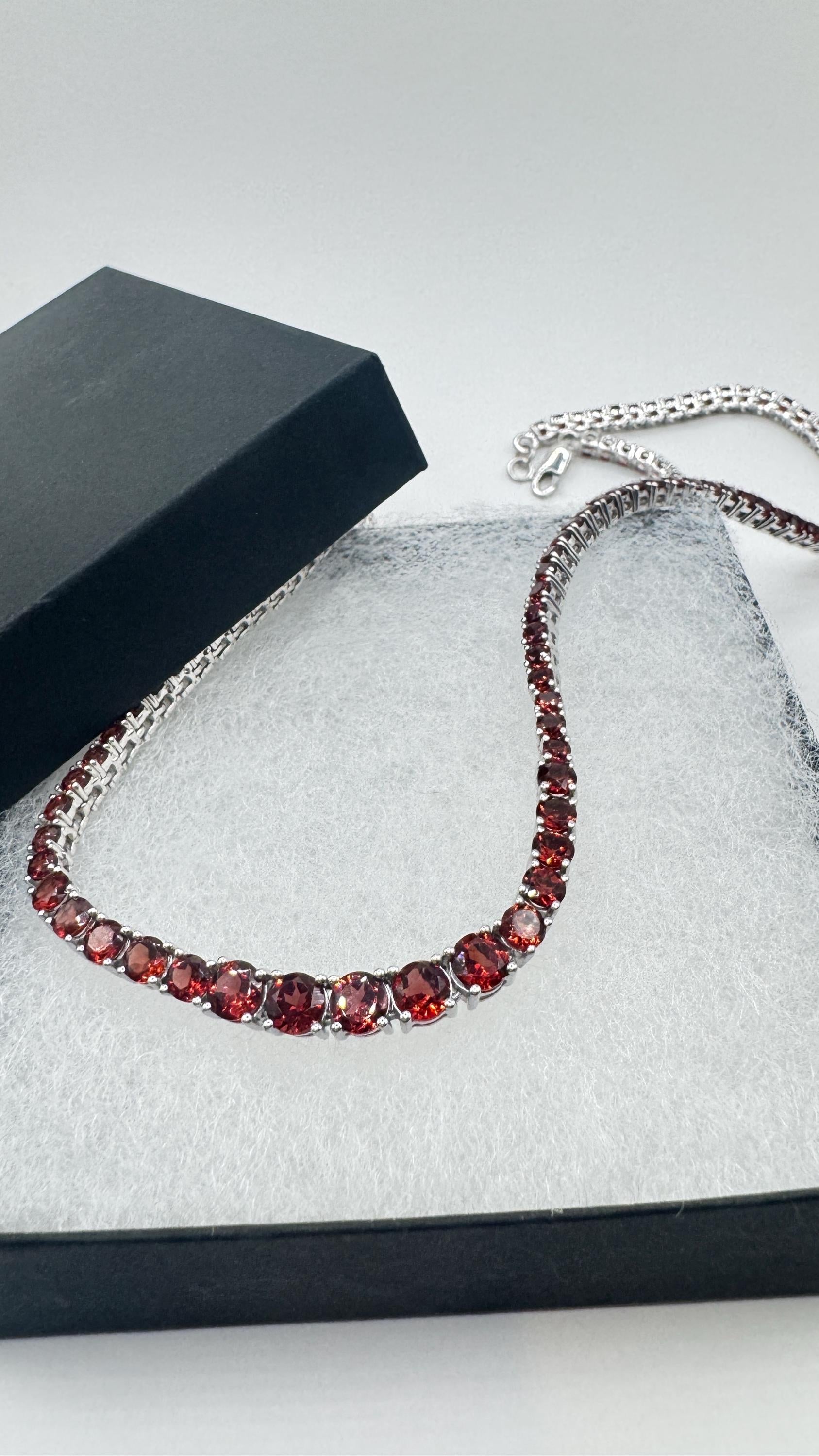 Vintage 925 Sterling Silver Red Garnet Necklace