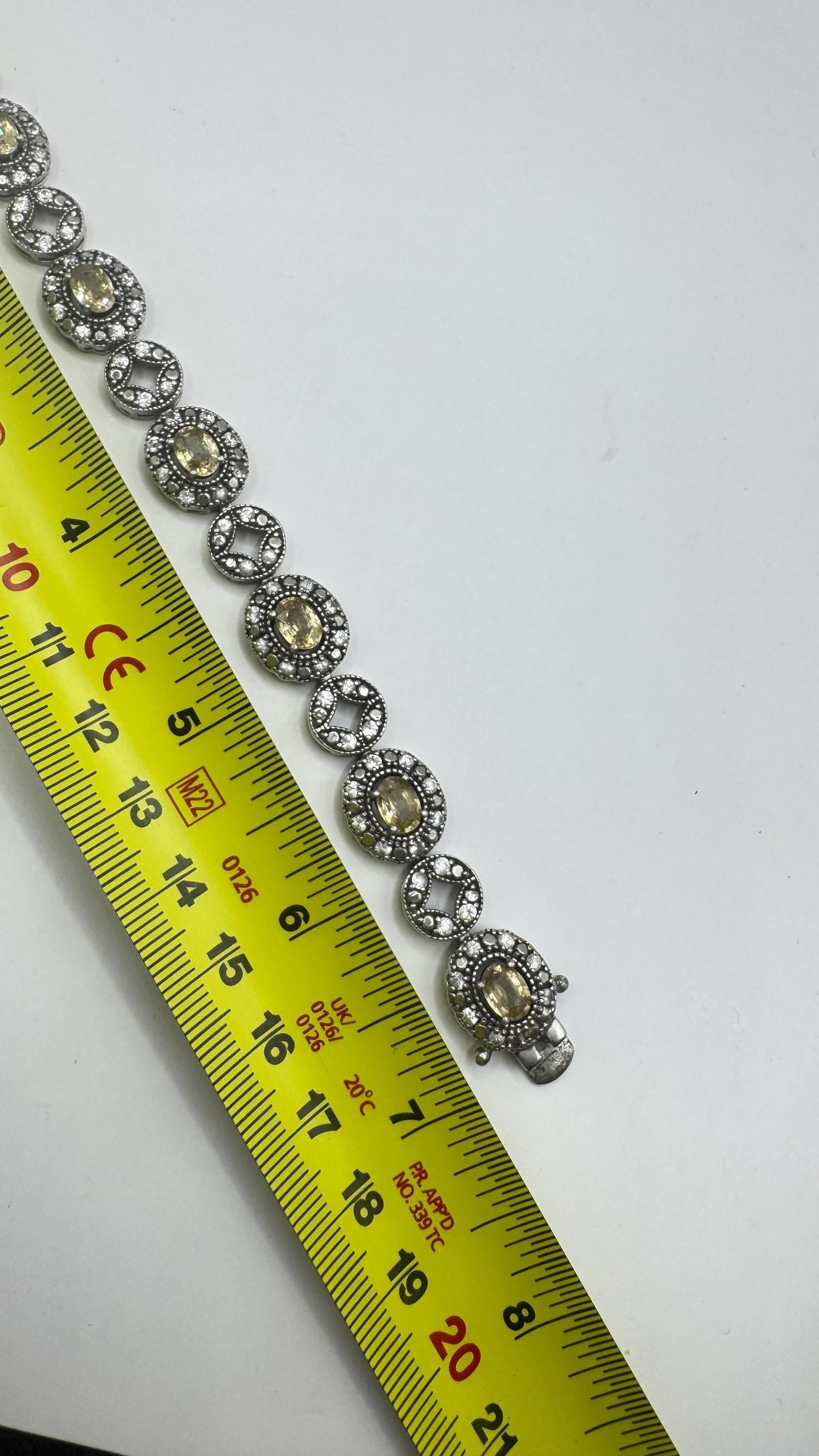 Vintage Gold Citrine Bracelet Deco 925 Sterling Silver Tennis