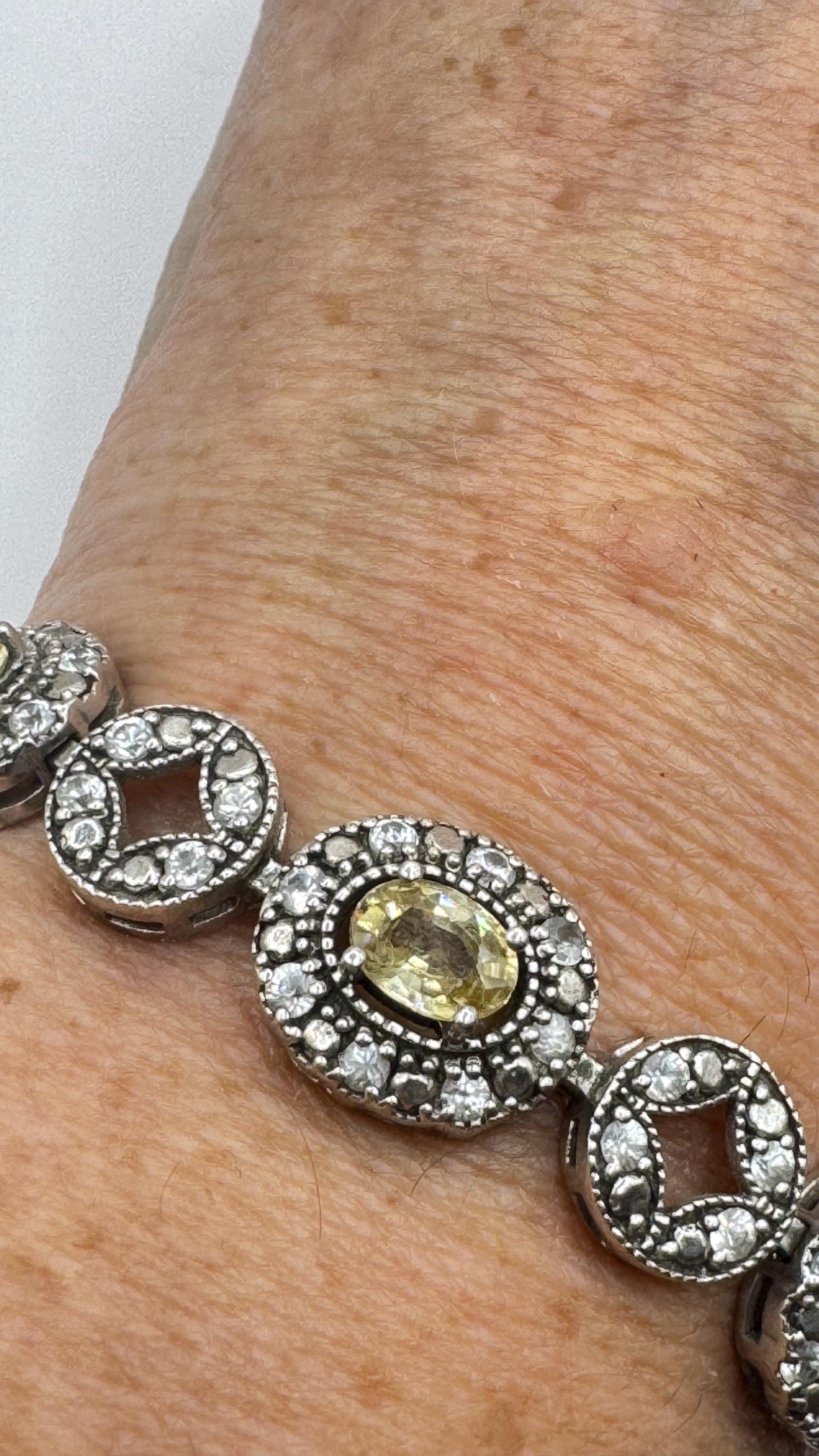 Vintage Gold Citrine Bracelet Deco 925 Sterling Silver Tennis