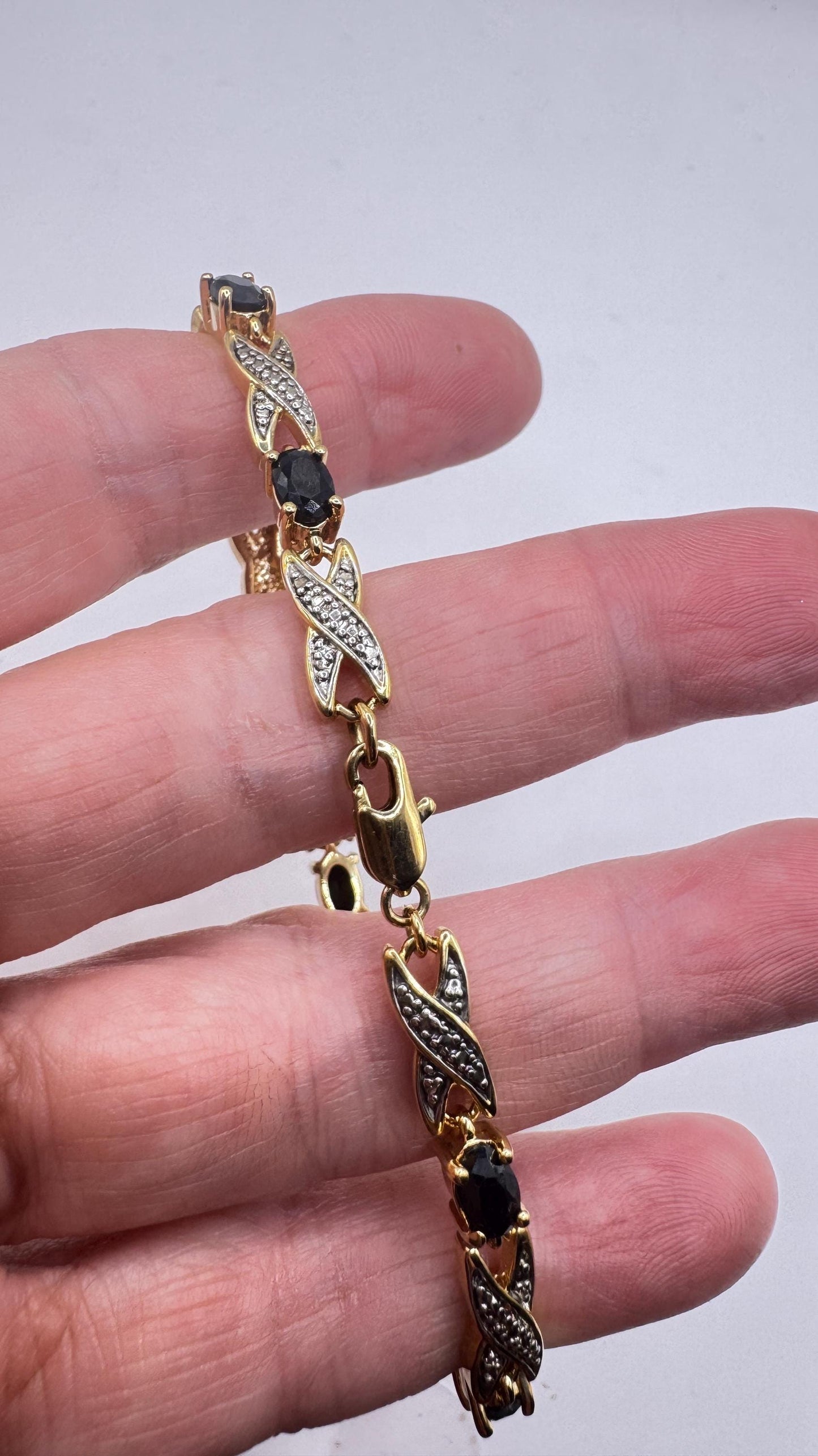 Vintage Blue Sapphire Bracelet Golden 925 Sterling Silver Tennis