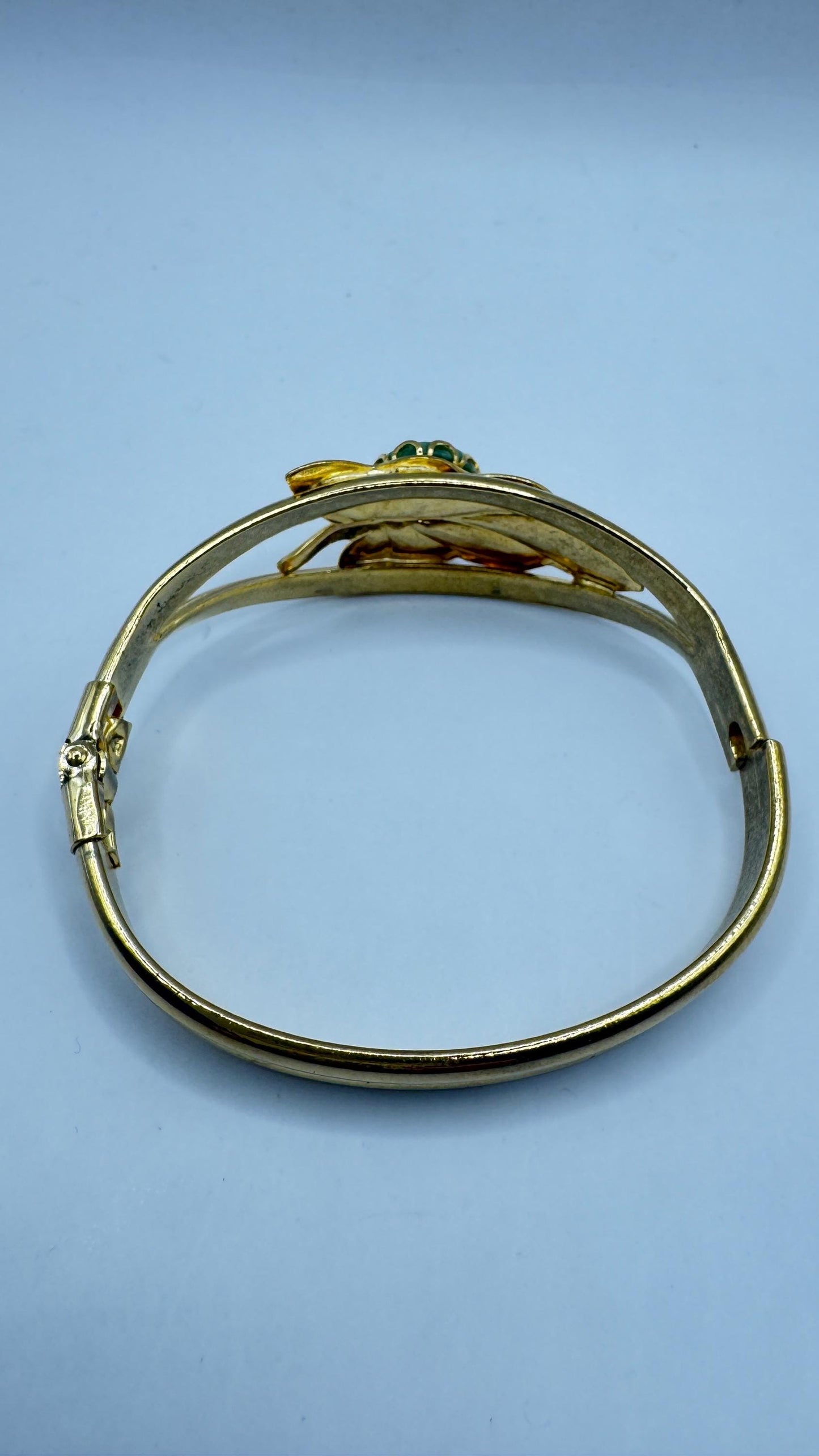 Vintage Green Jade Bangle Bracelet Gold filled Cuff